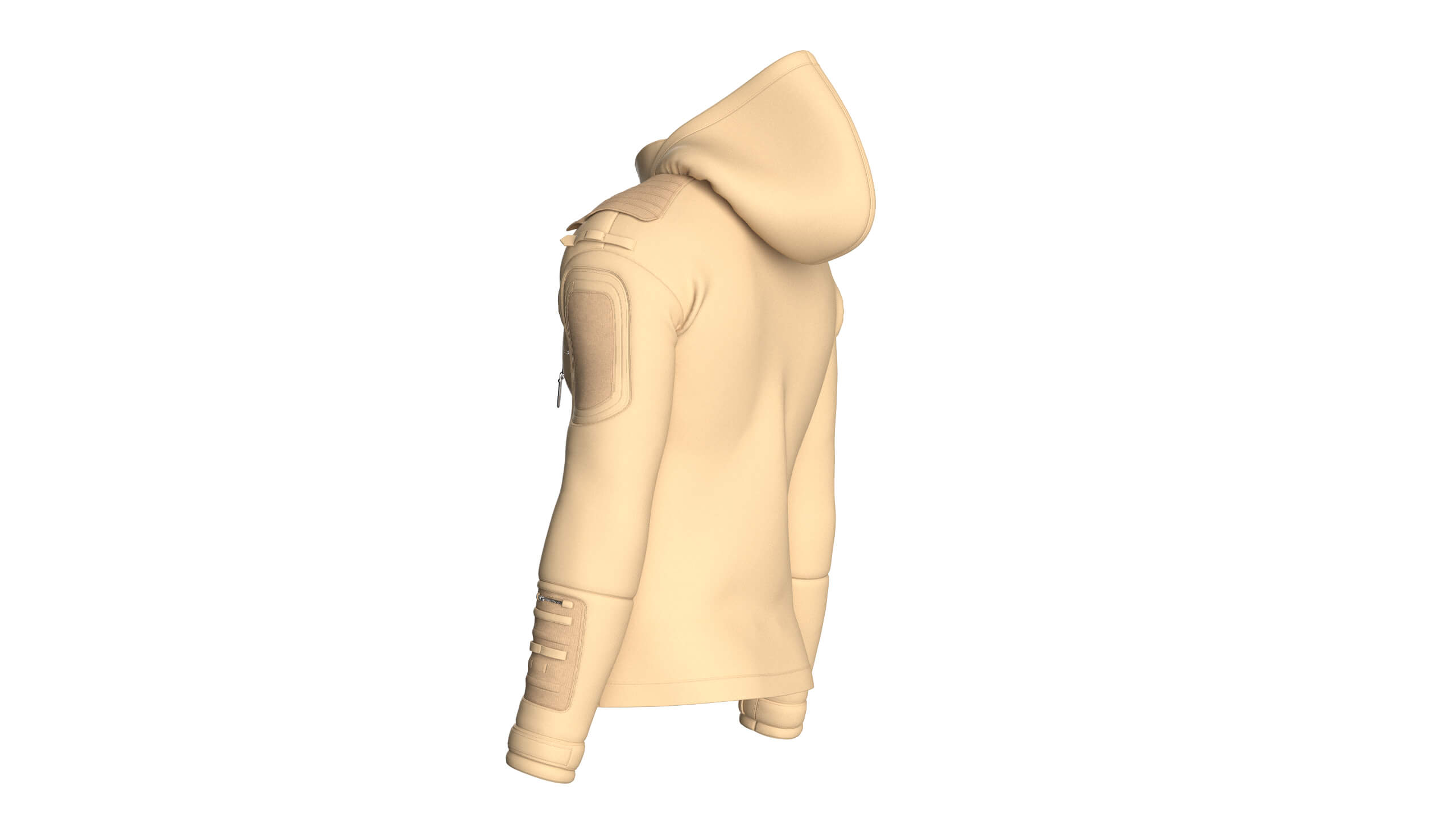 Men Multi Zip Pocket Hooded Utility Jacket 3D Model