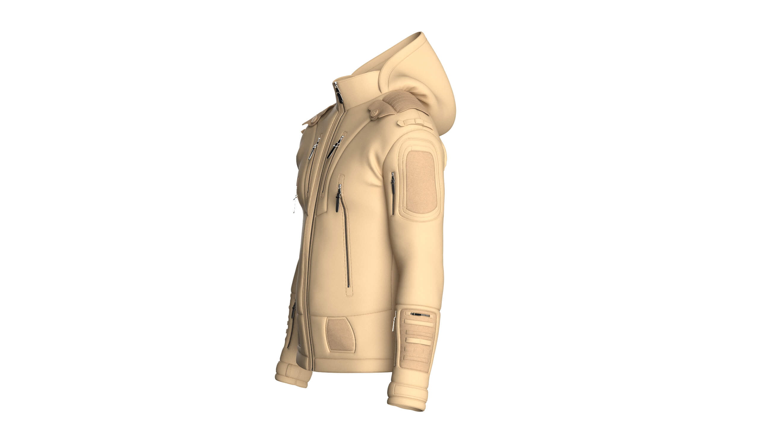 Men Multi Zip Pocket Hooded Utility Jacket 3D Model