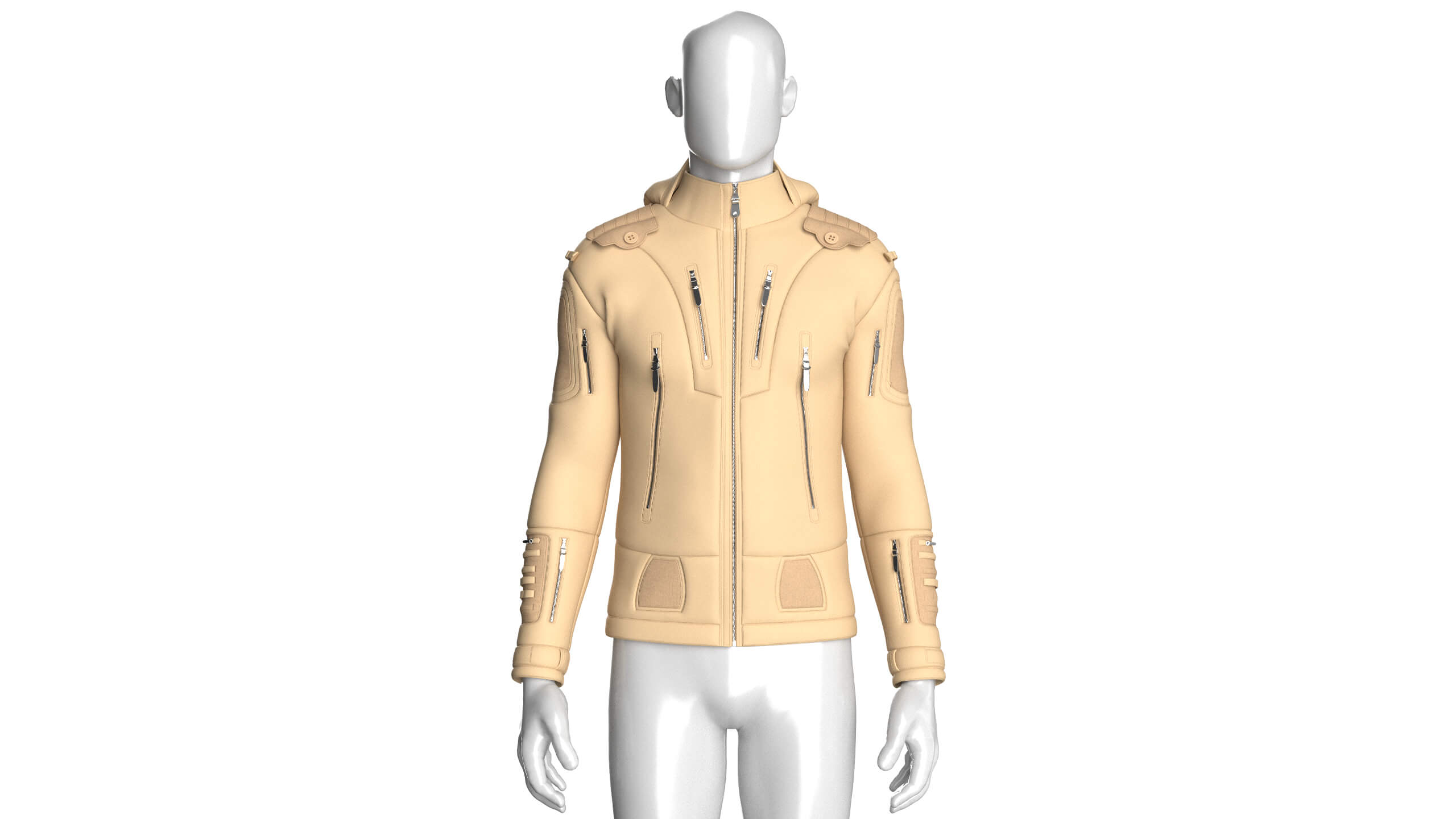 Men Multi Zip Pocket Hooded Utility Jacket 3D Model