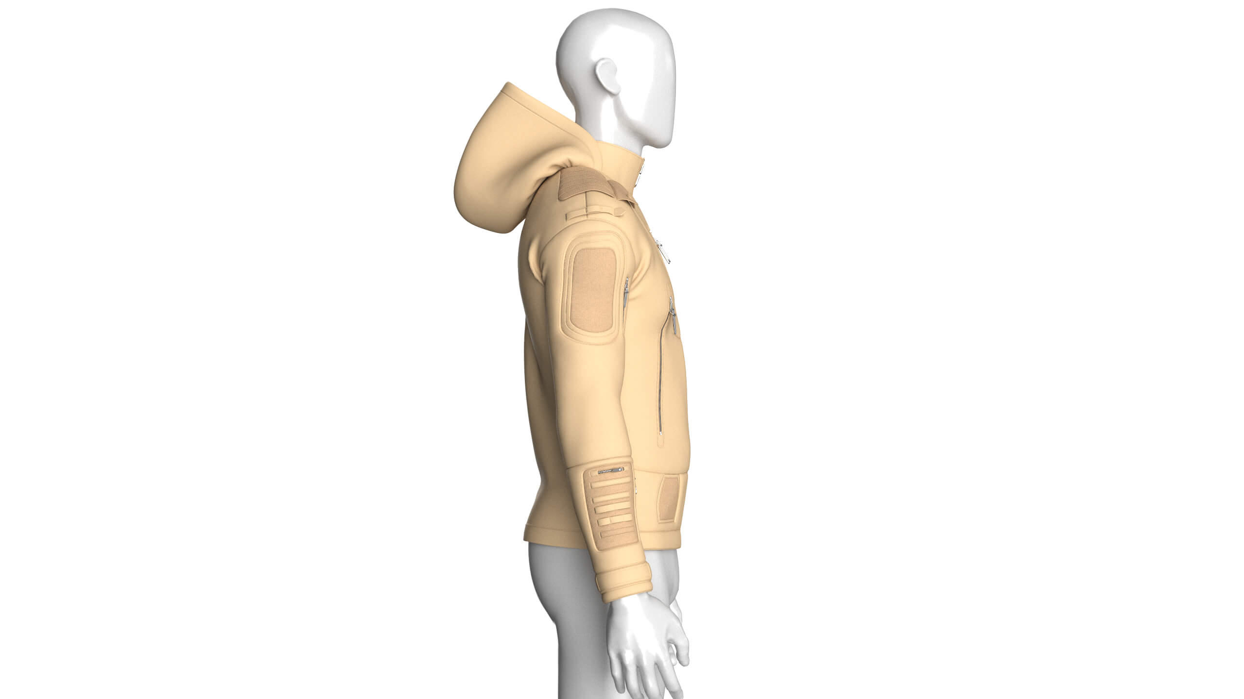 Men Multi Zip Pocket Hooded Utility Jacket 3D Model