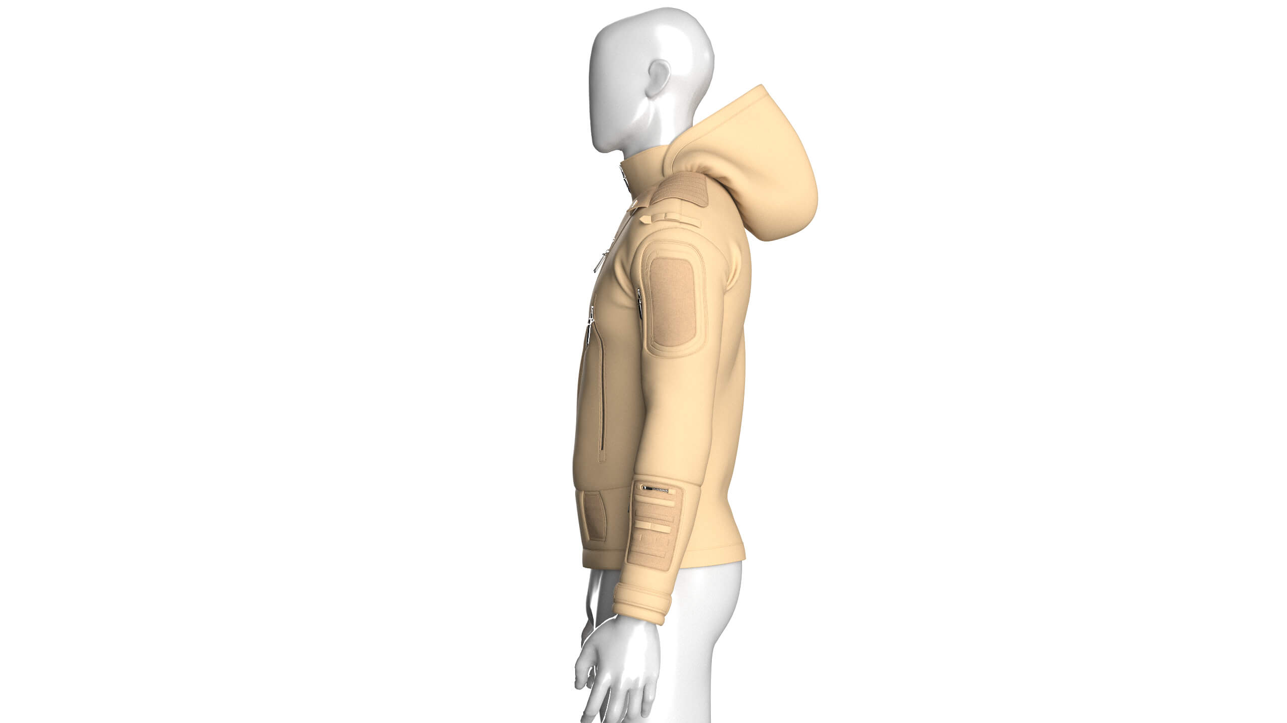 Men Multi Zip Pocket Hooded Utility Jacket 3D Model
