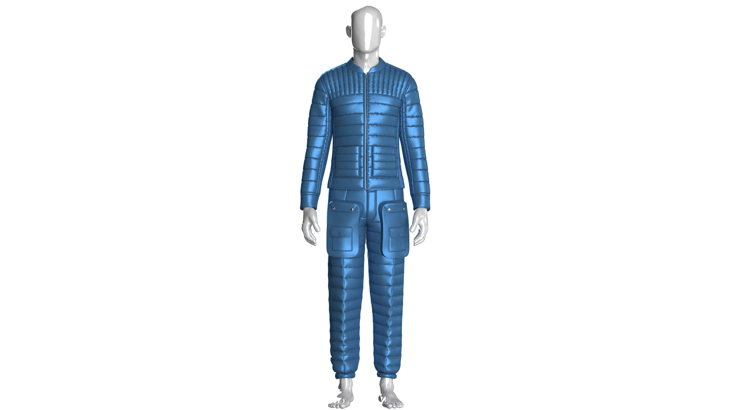 Men Puffer Jacket with Pocket Pant Outfit 3D Model