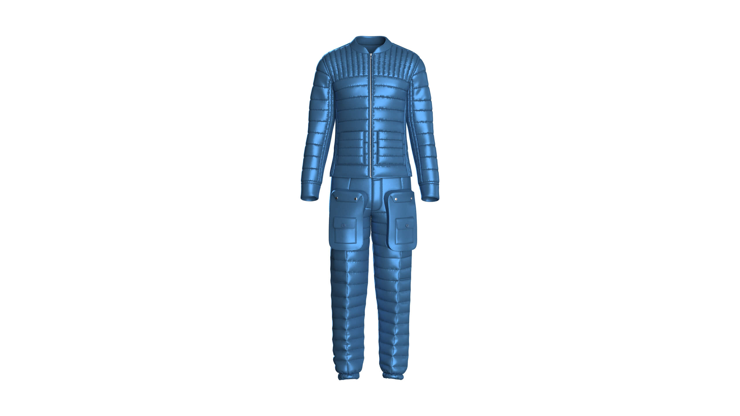 Men Puffer Jacket with Pocket Pant Outfit 3D Model
