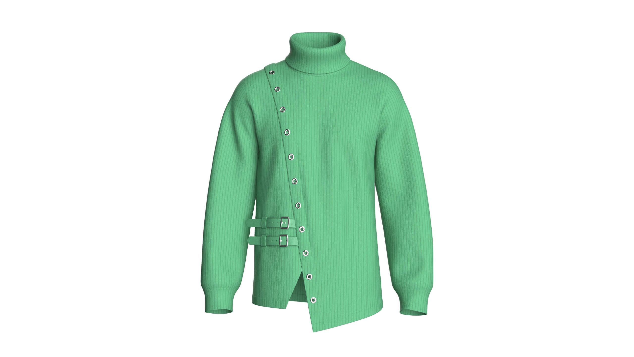 Men Ribbed Knit Sweater with Buckle 3D Model