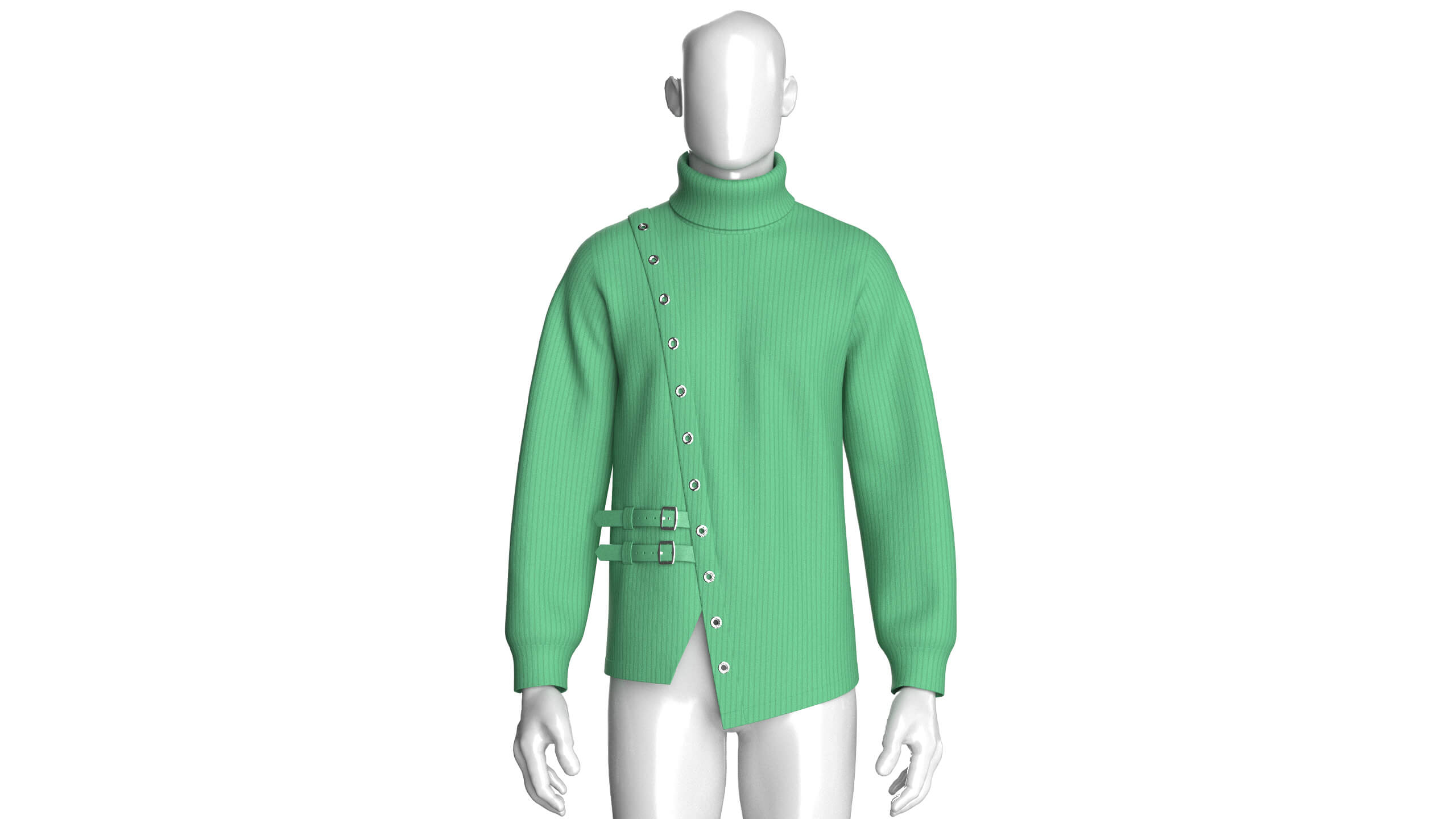 Men Ribbed Knit Sweater with Buckle 3D Model