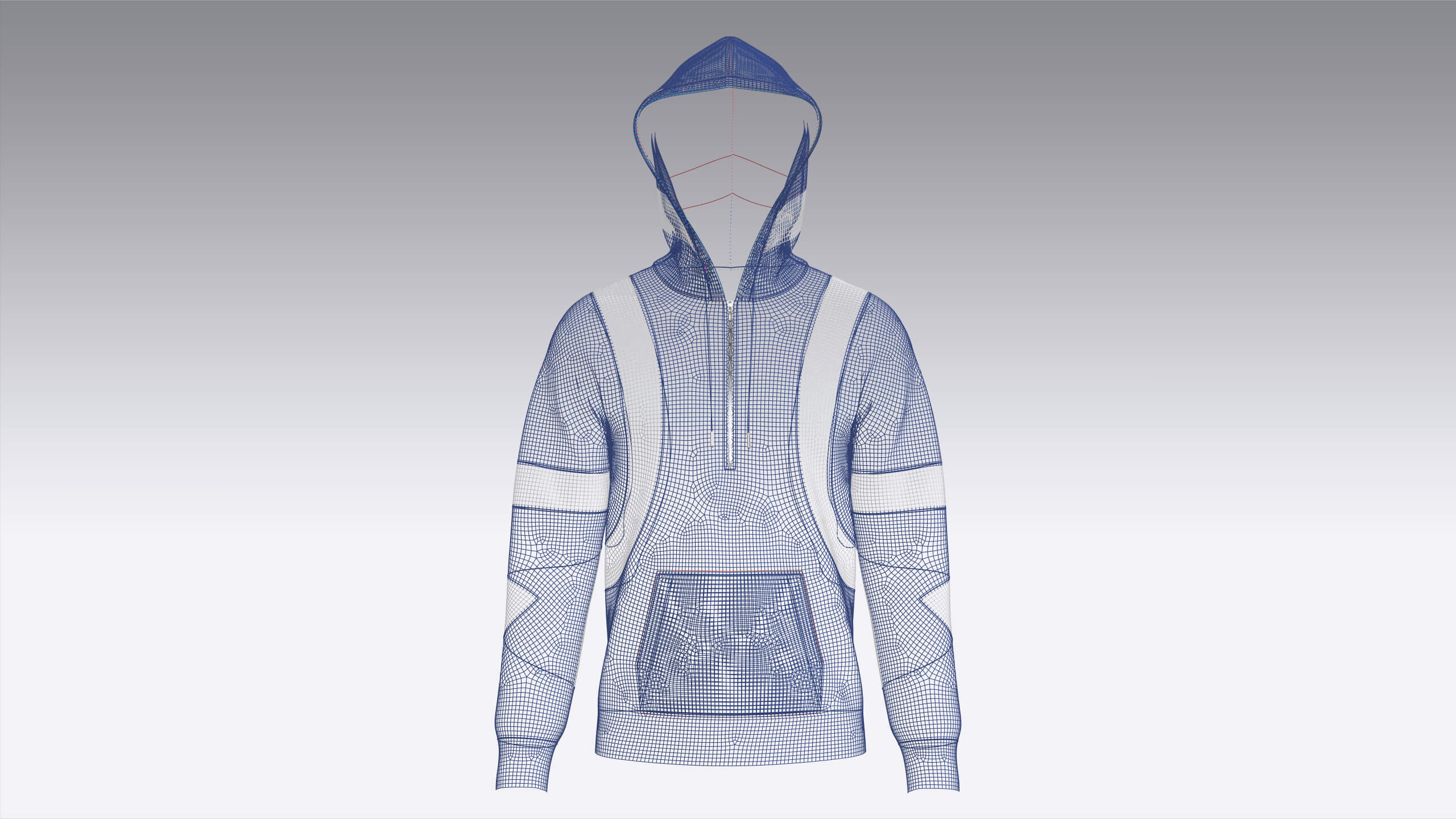 Men Royal Blue and White Half-Zip Hoodie 3D Model
