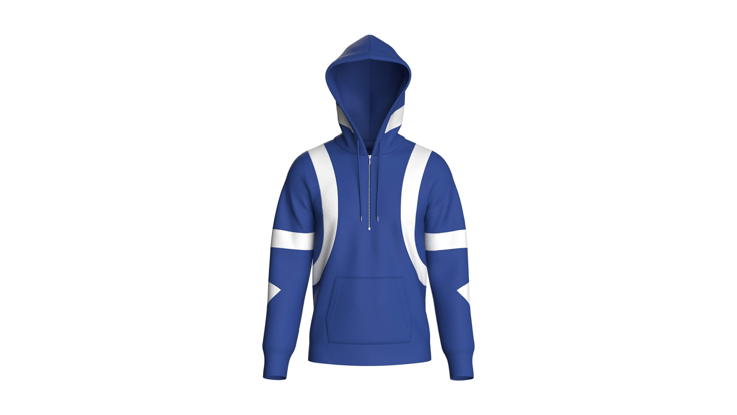 Men Royal Blue and White Half-Zip Hoodie 3D Model