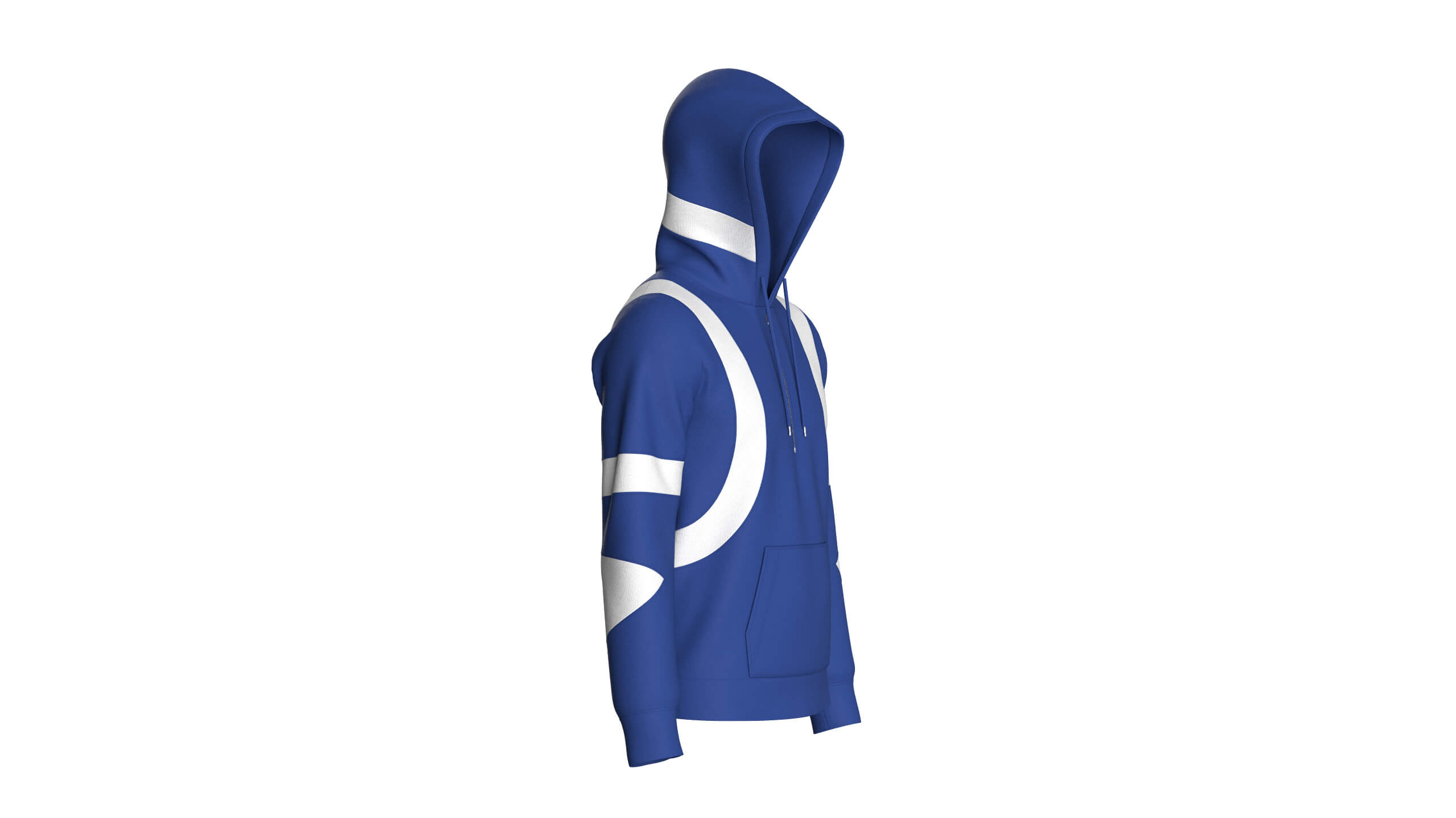 Men Royal Blue and White Half-Zip Hoodie 3D Model
