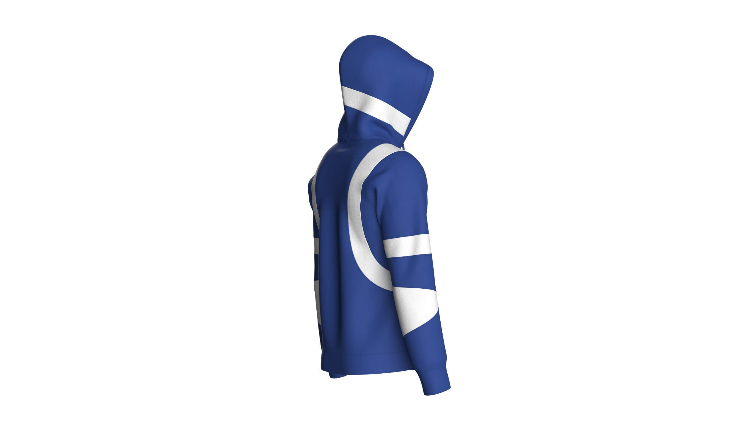 Men Royal Blue and White Half-Zip Hoodie 3D Model
