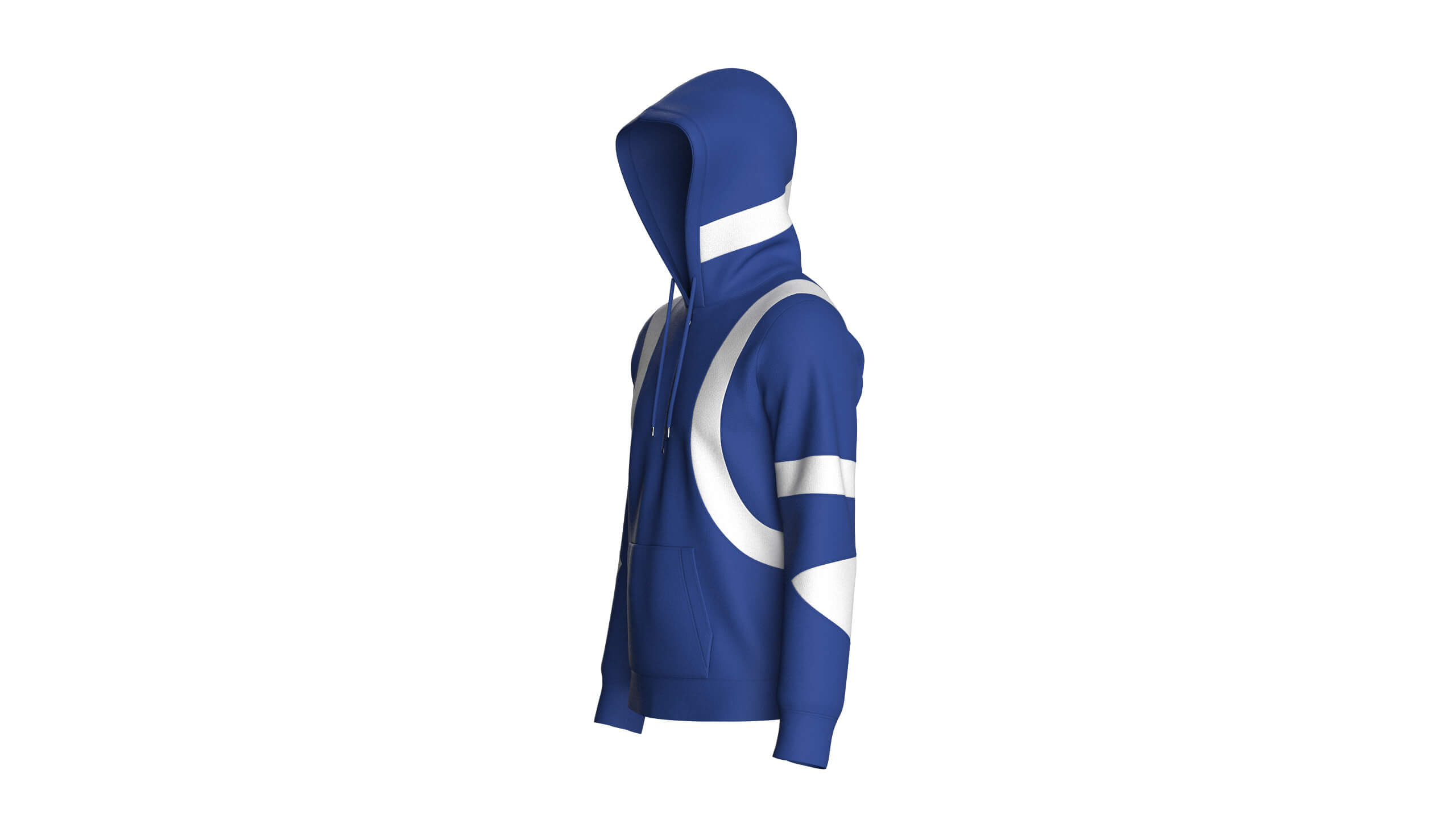 Men Royal Blue and White Half-Zip Hoodie 3D Model