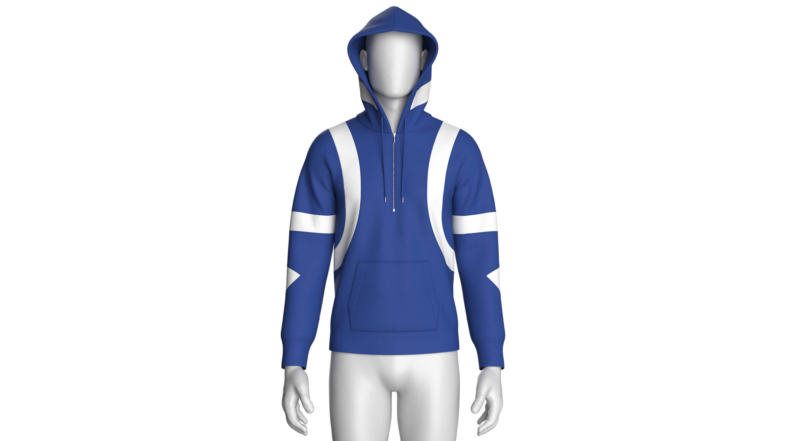 Men Royal Blue and White Half-Zip Hoodie 3D Model