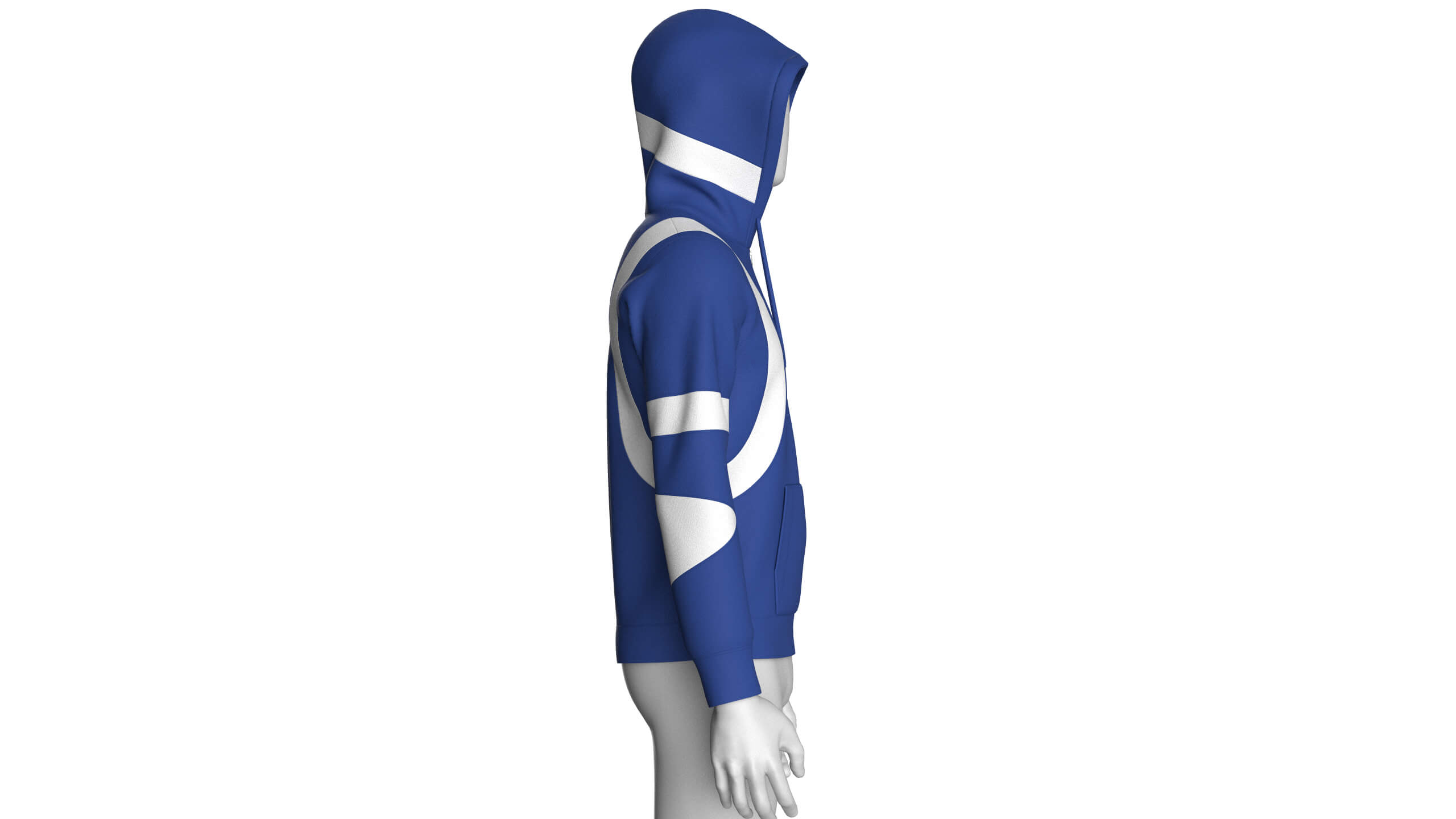 Men Royal Blue and White Half-Zip Hoodie 3D Model