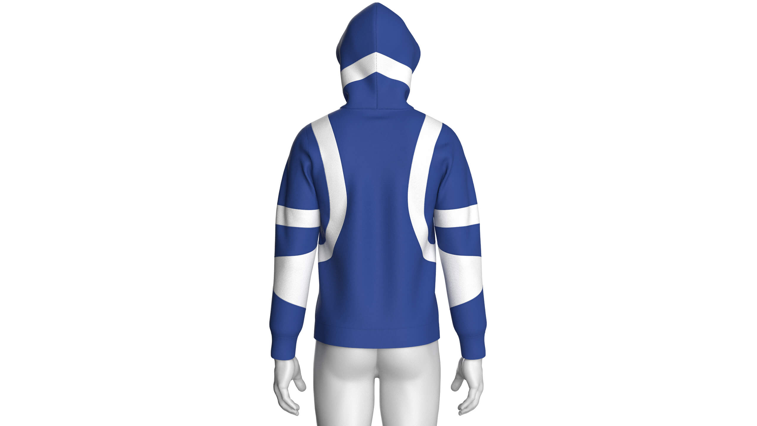 Men Royal Blue and White Half-Zip Hoodie 3D Model