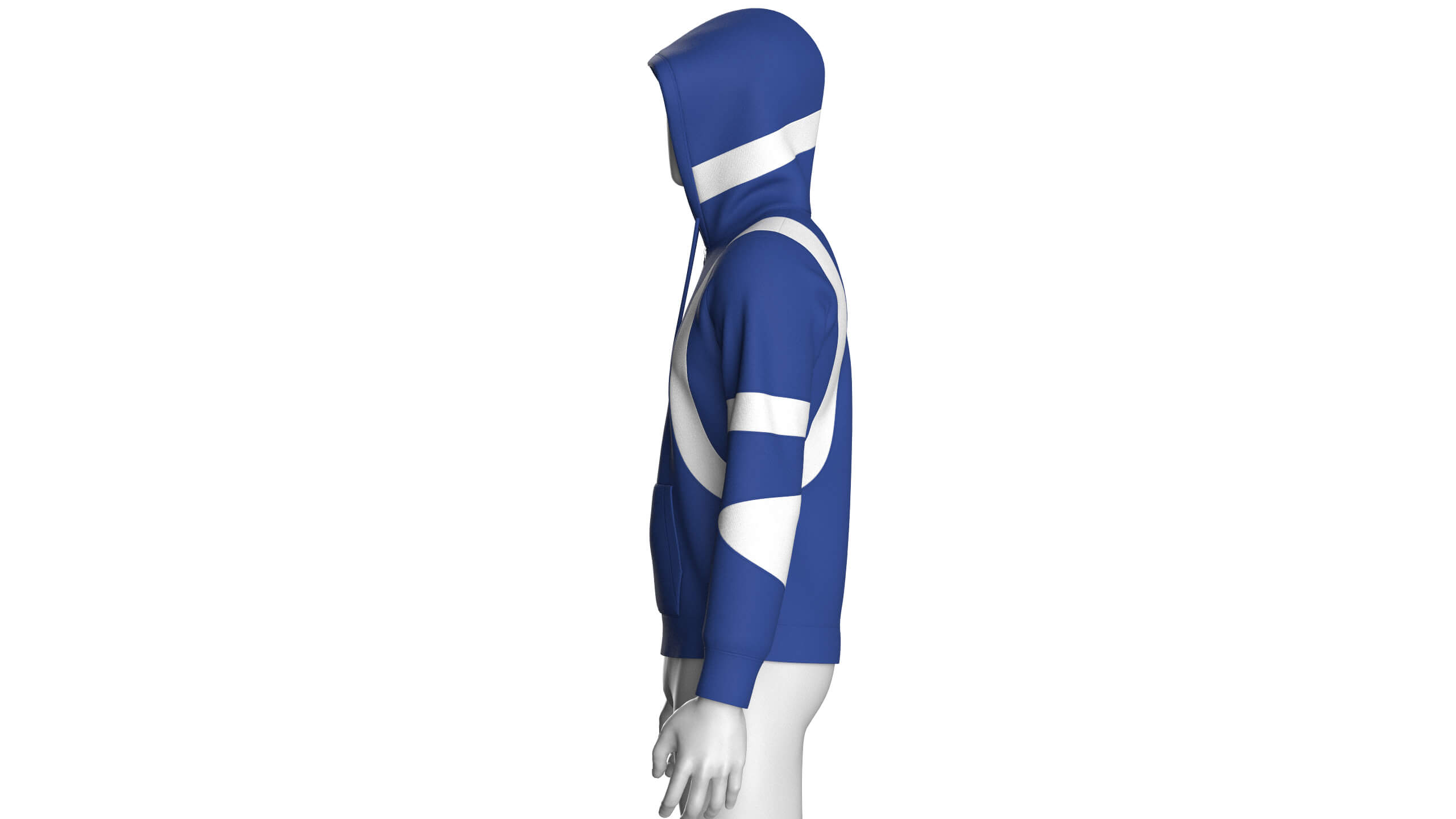 Men Royal Blue and White Half-Zip Hoodie 3D Model