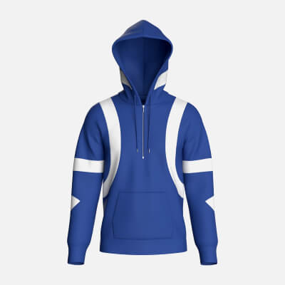 Men Royal Blue and White Half-Zip Hoodie