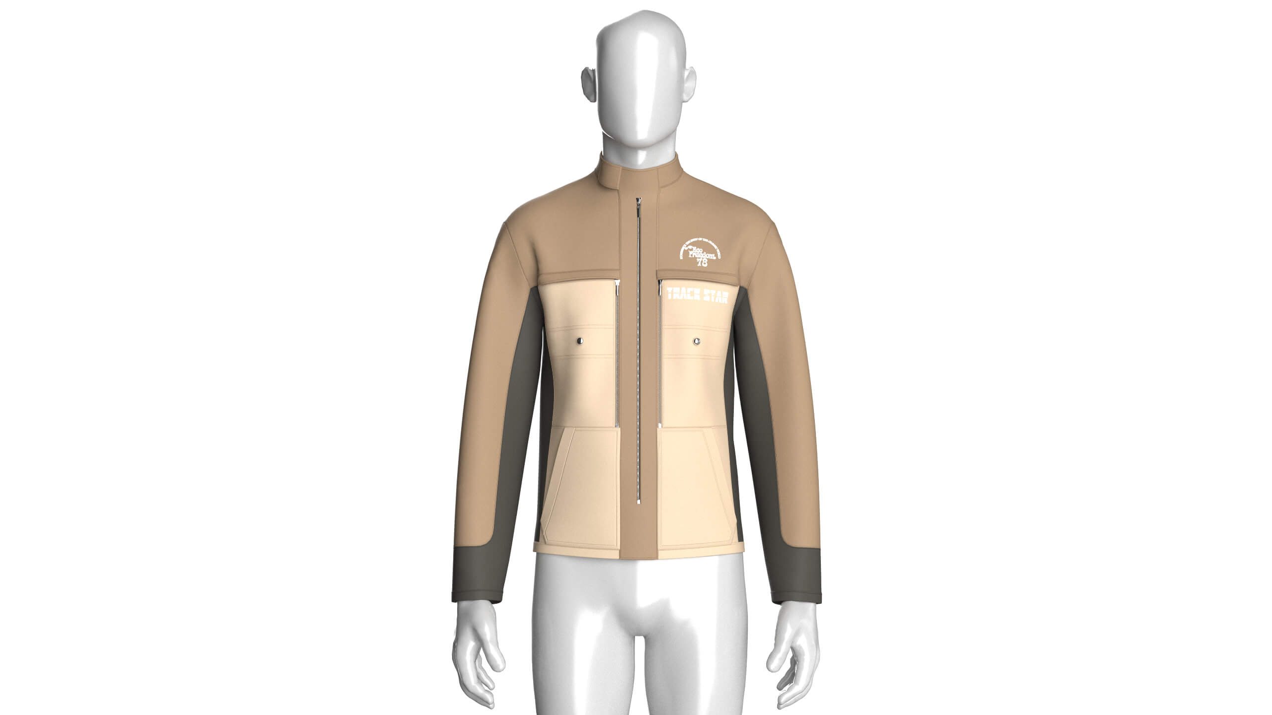 Mens Full-Zip Three-Tone Technical Jacket 3D Model