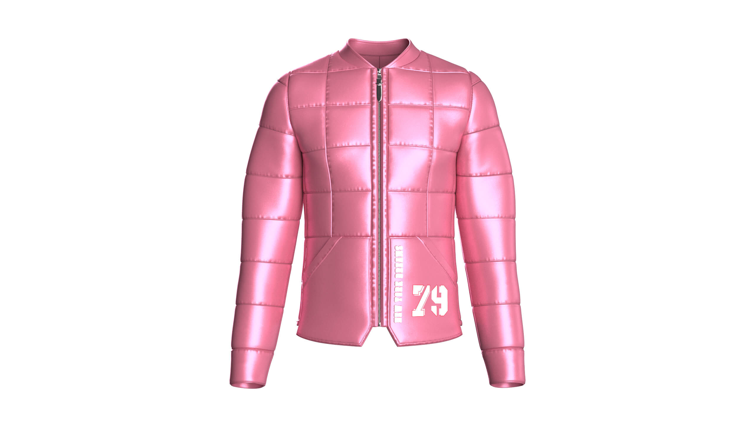 Mens Grid-Quilted Puffer Bomber Jacket 3D Model
