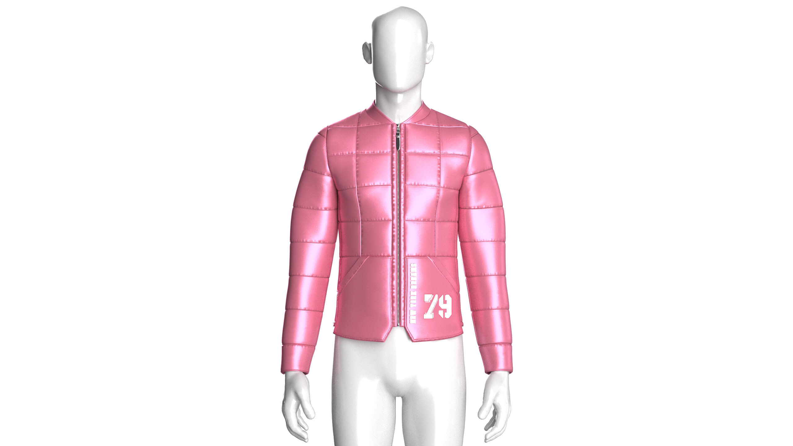 Mens Grid-Quilted Puffer Bomber Jacket 3D Model