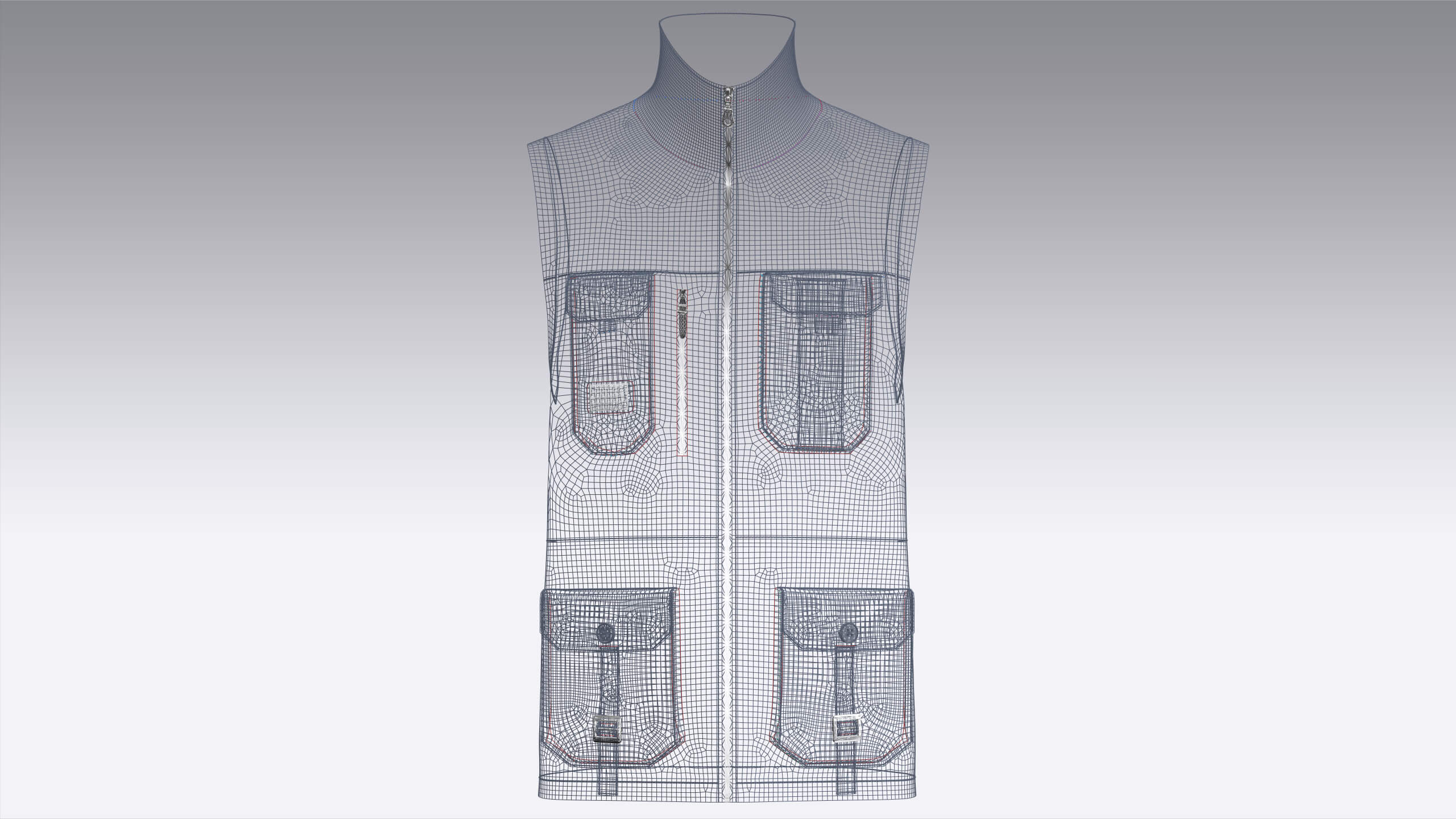 Mens High Neck Full-Zip Tactical Utility Vest 3D Model