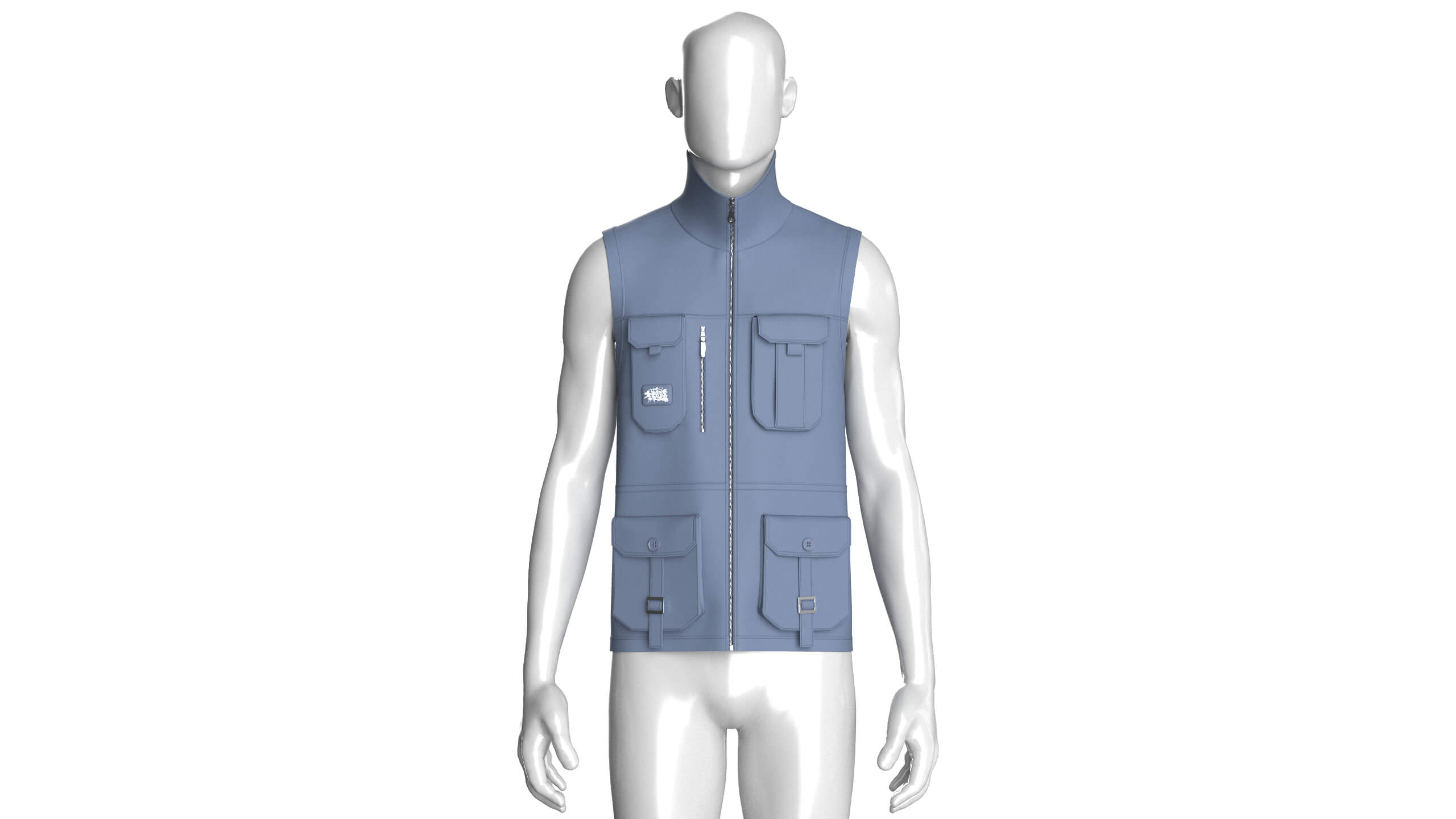 Mens High Neck Full-Zip Tactical Utility Vest 3D Model