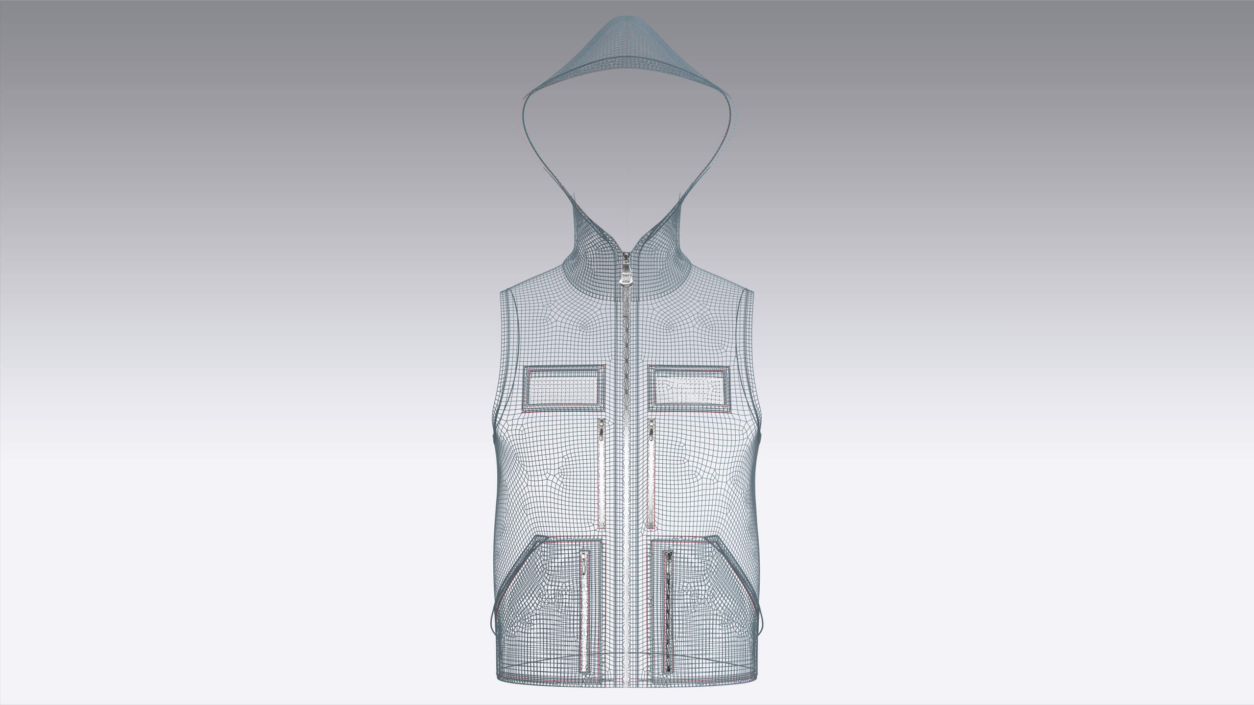 Mens Hooded Full-Zip Tactical Utility Vest 3D Model