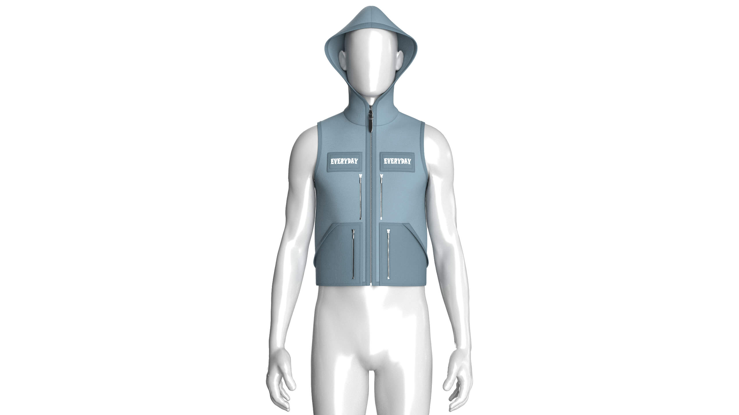 Mens Hooded Full-Zip Tactical Utility Vest 3D Model
