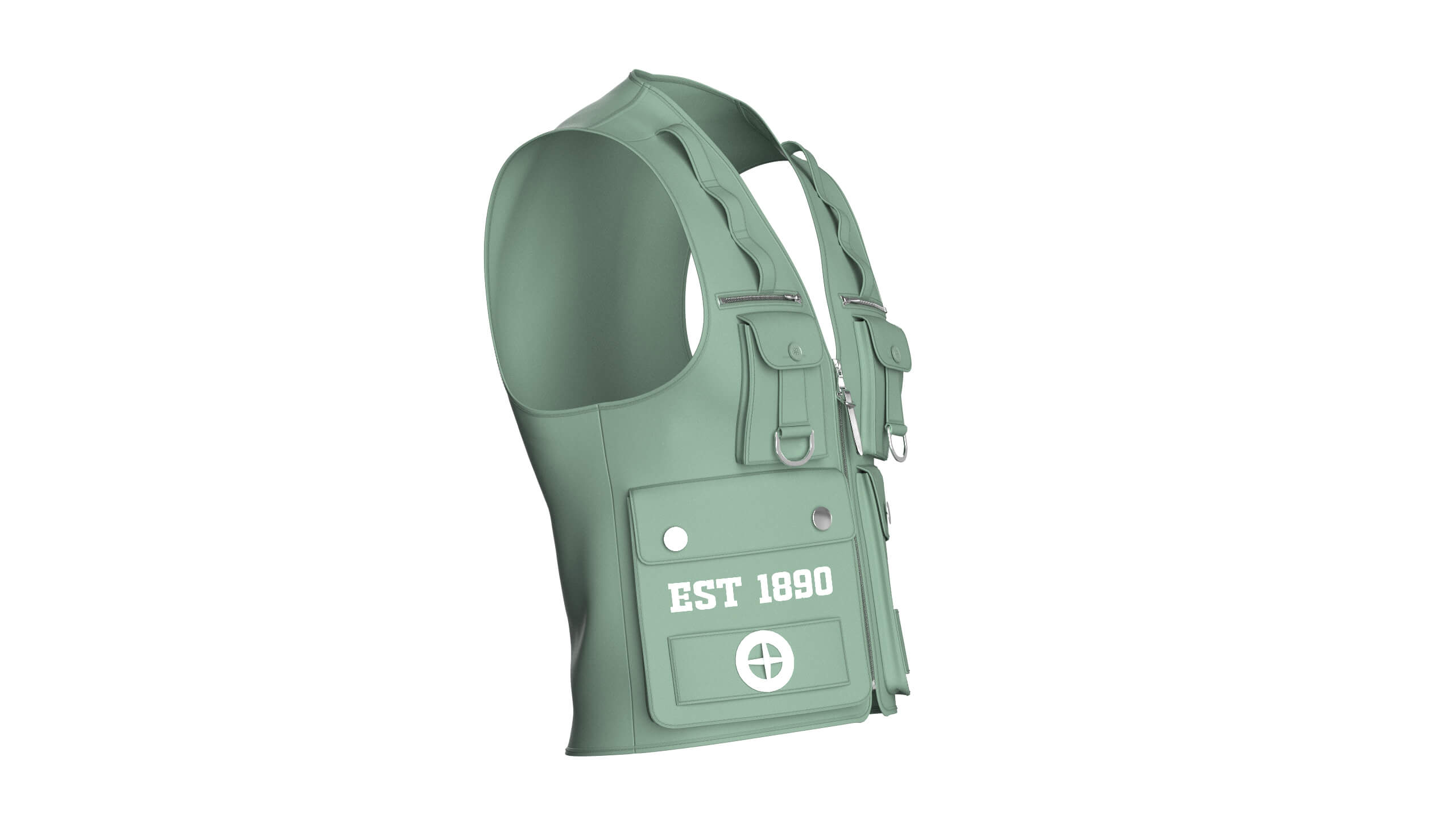 Men V-Neck Full Zip Tactical Utility Vest 3D Model