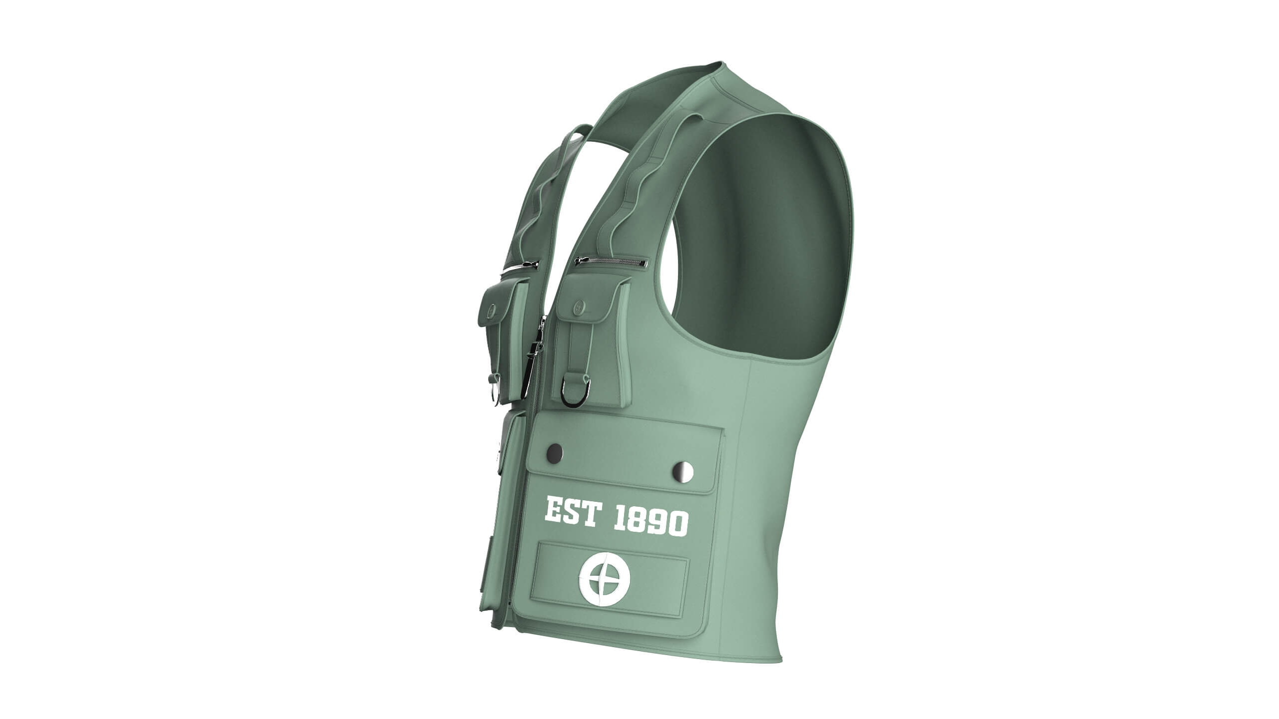 Men V-Neck Full Zip Tactical Utility Vest 3D Model