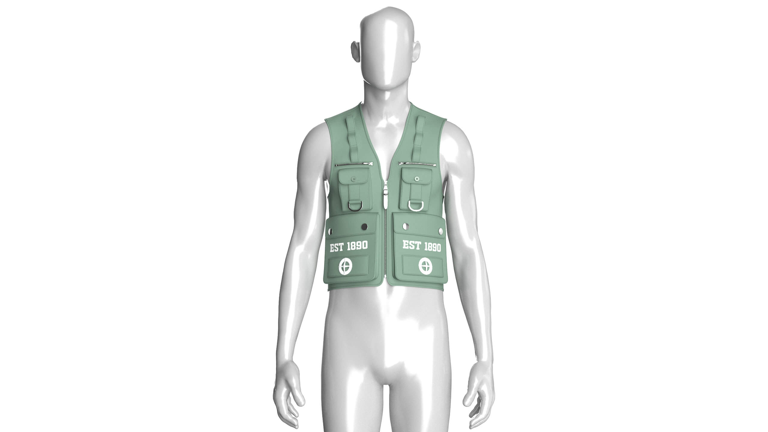Men V-Neck Full Zip Tactical Utility Vest 3D Model