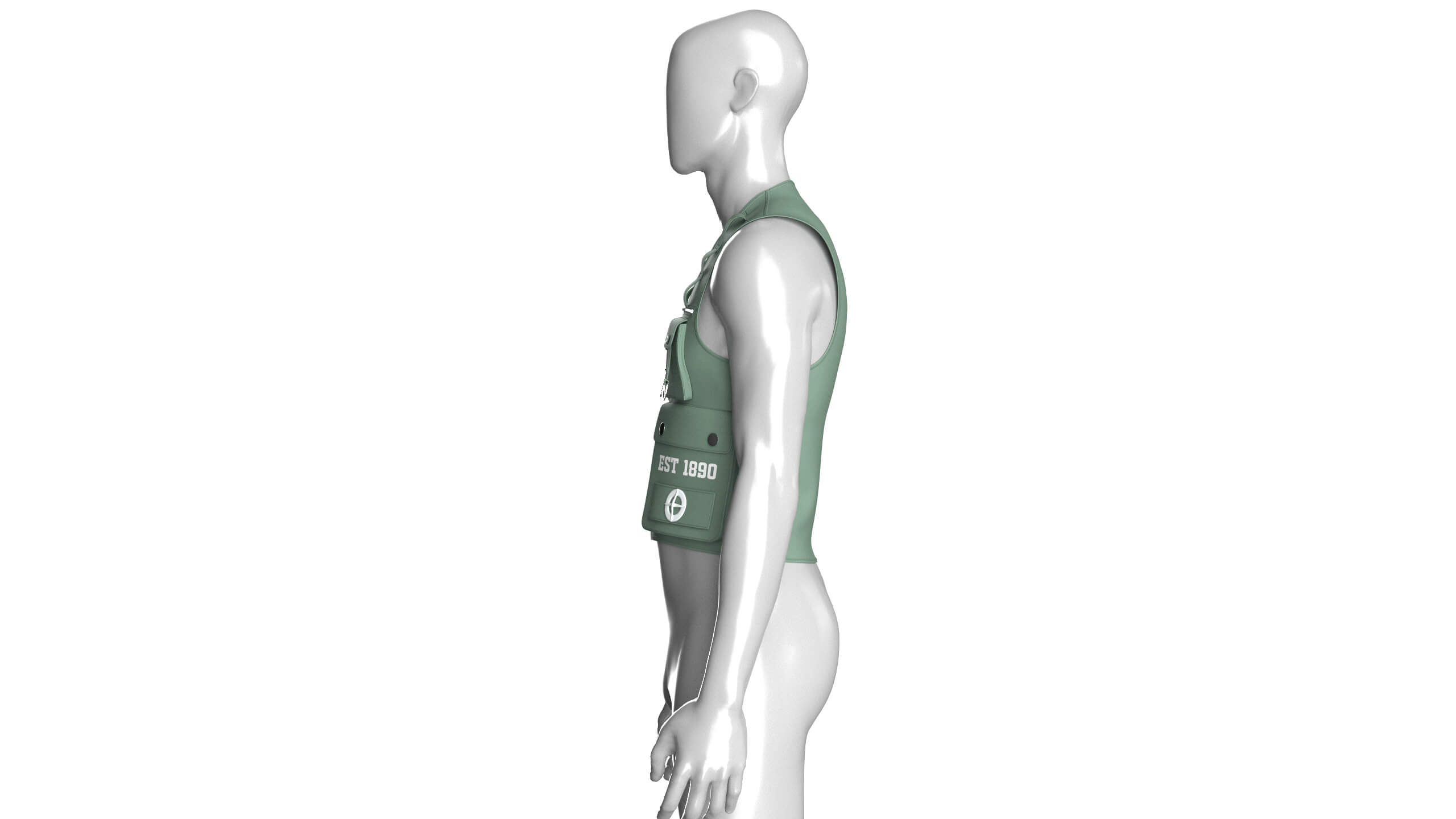 Men V-Neck Full Zip Tactical Utility Vest 3D Model