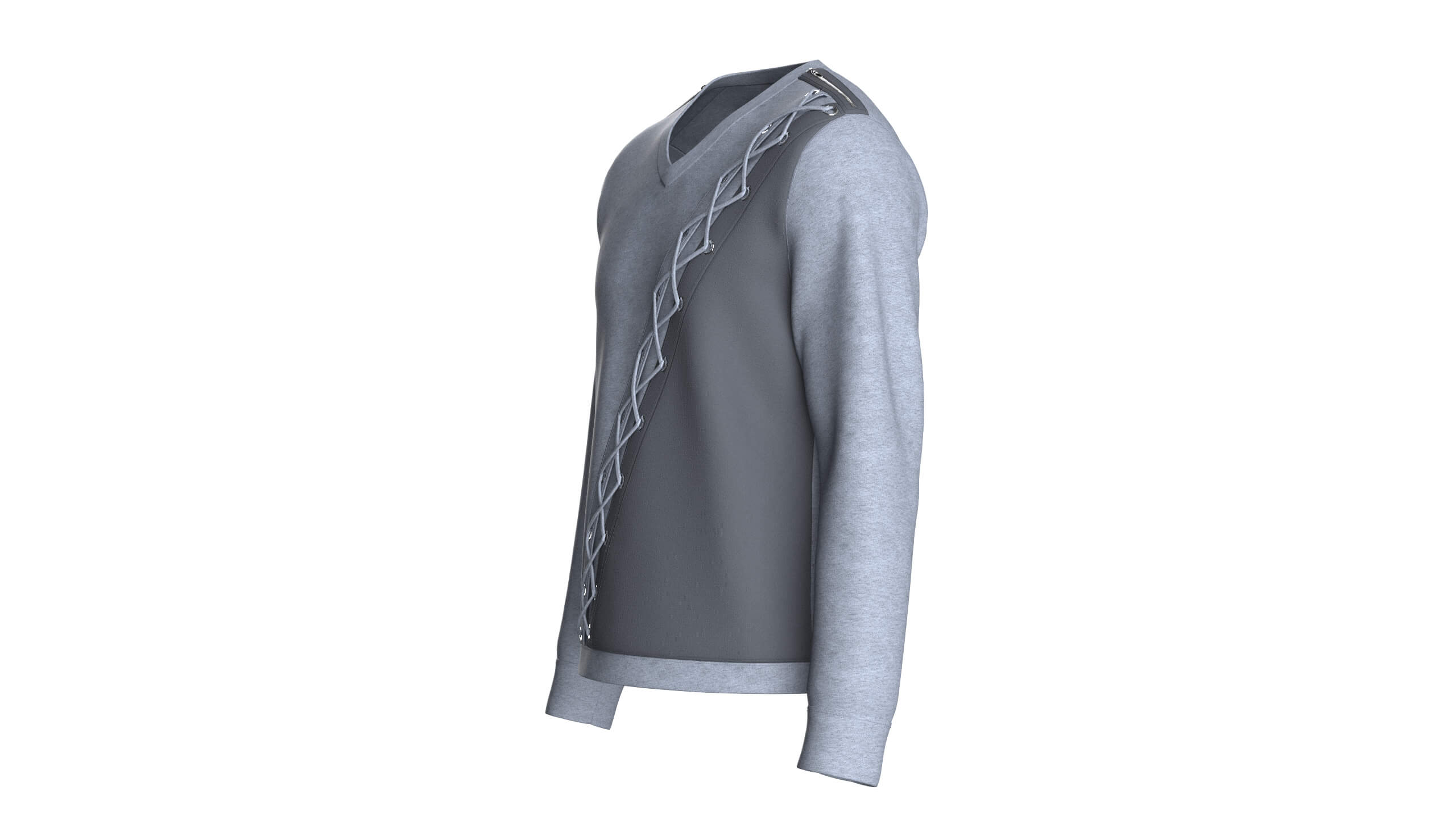 Men V-Neck Lace Up Sweatshirt 3D Model