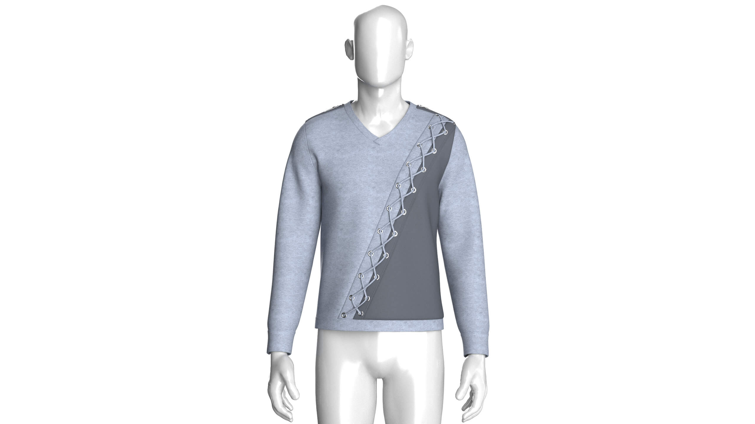 Men V-Neck Lace Up Sweatshirt 3D Model