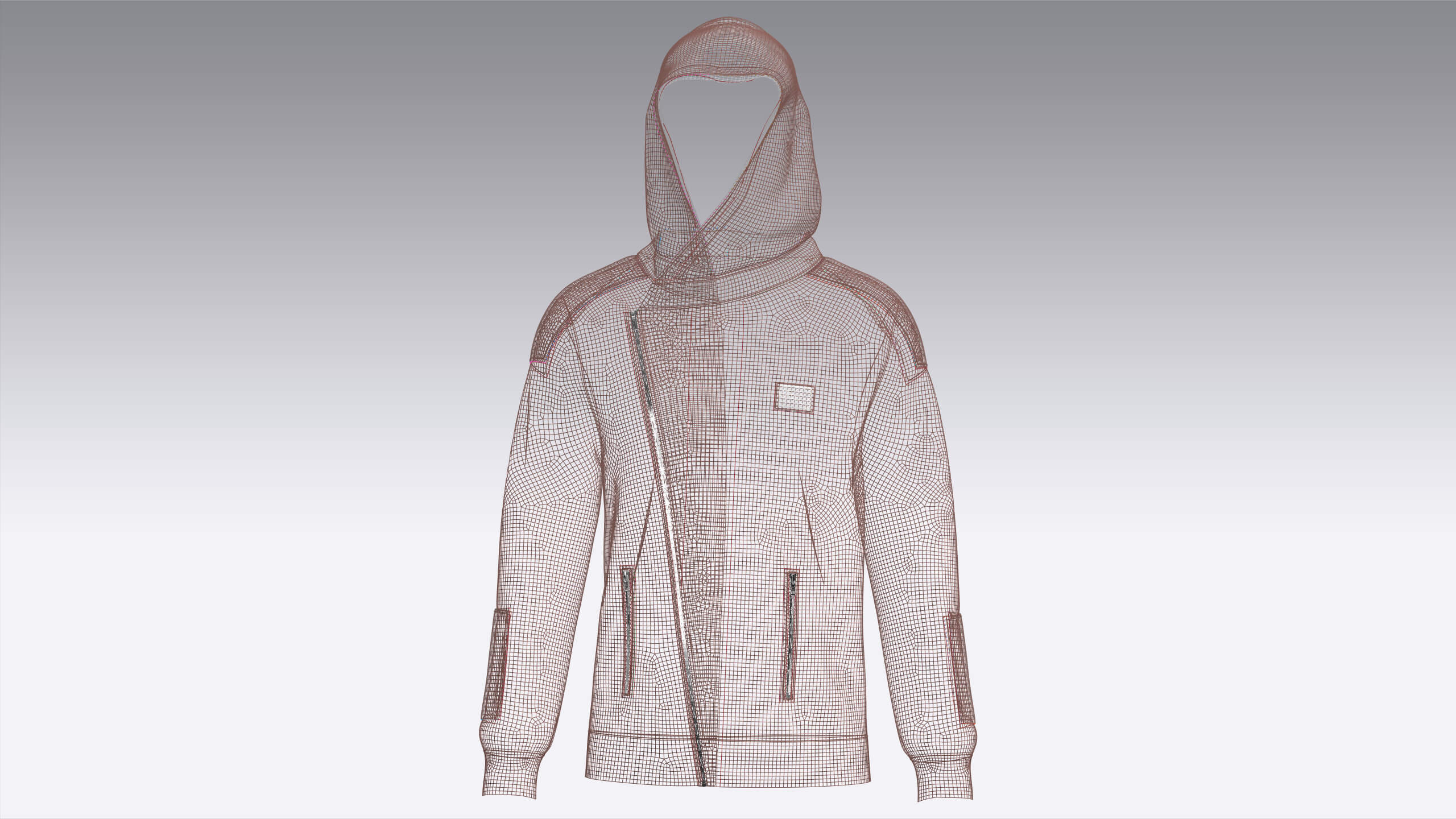Men Zip Hoodie with Quilted Shoulder Pads 3D Model