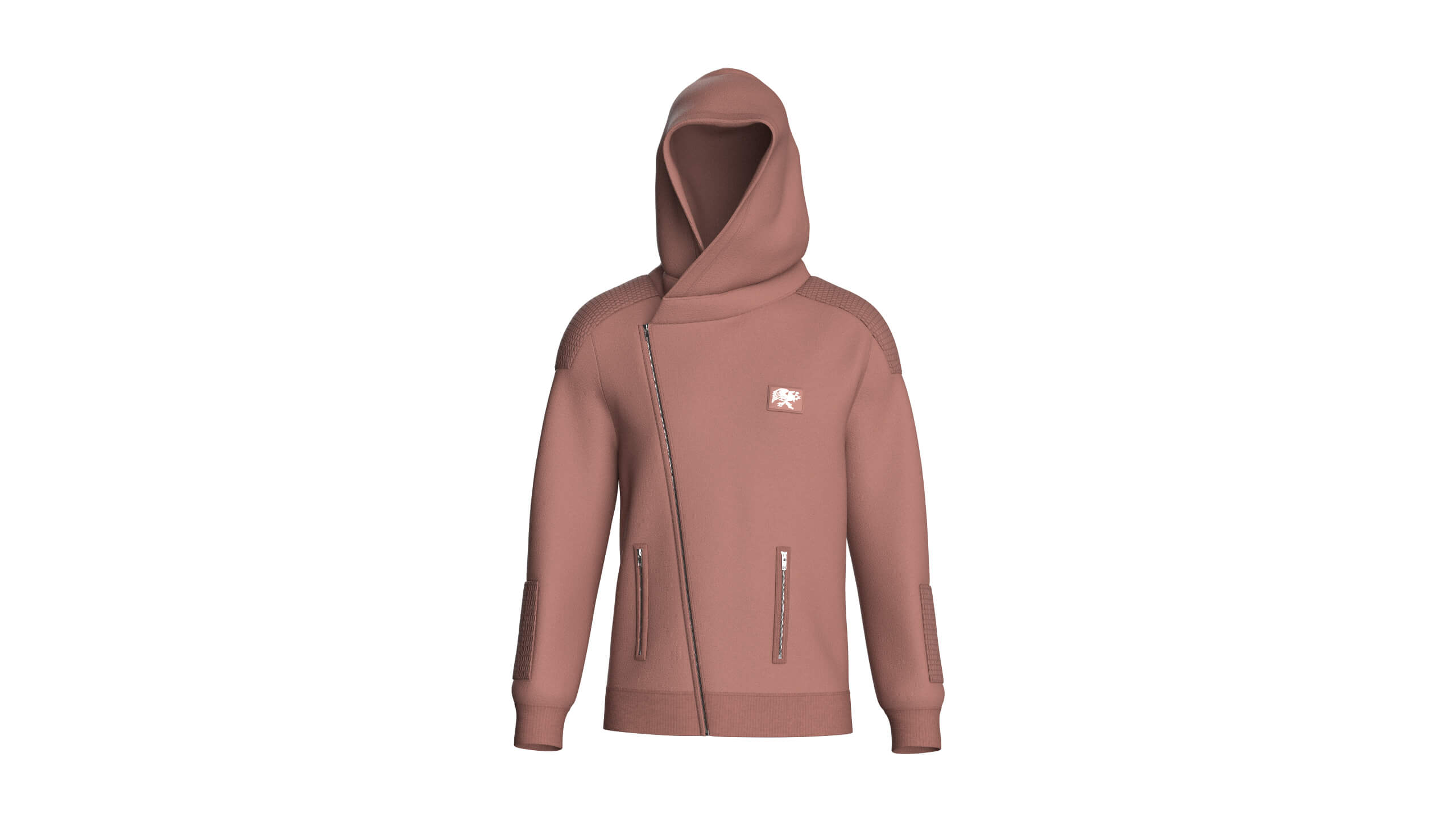 Men Zip Hoodie with Quilted Shoulder Pads 3D Model