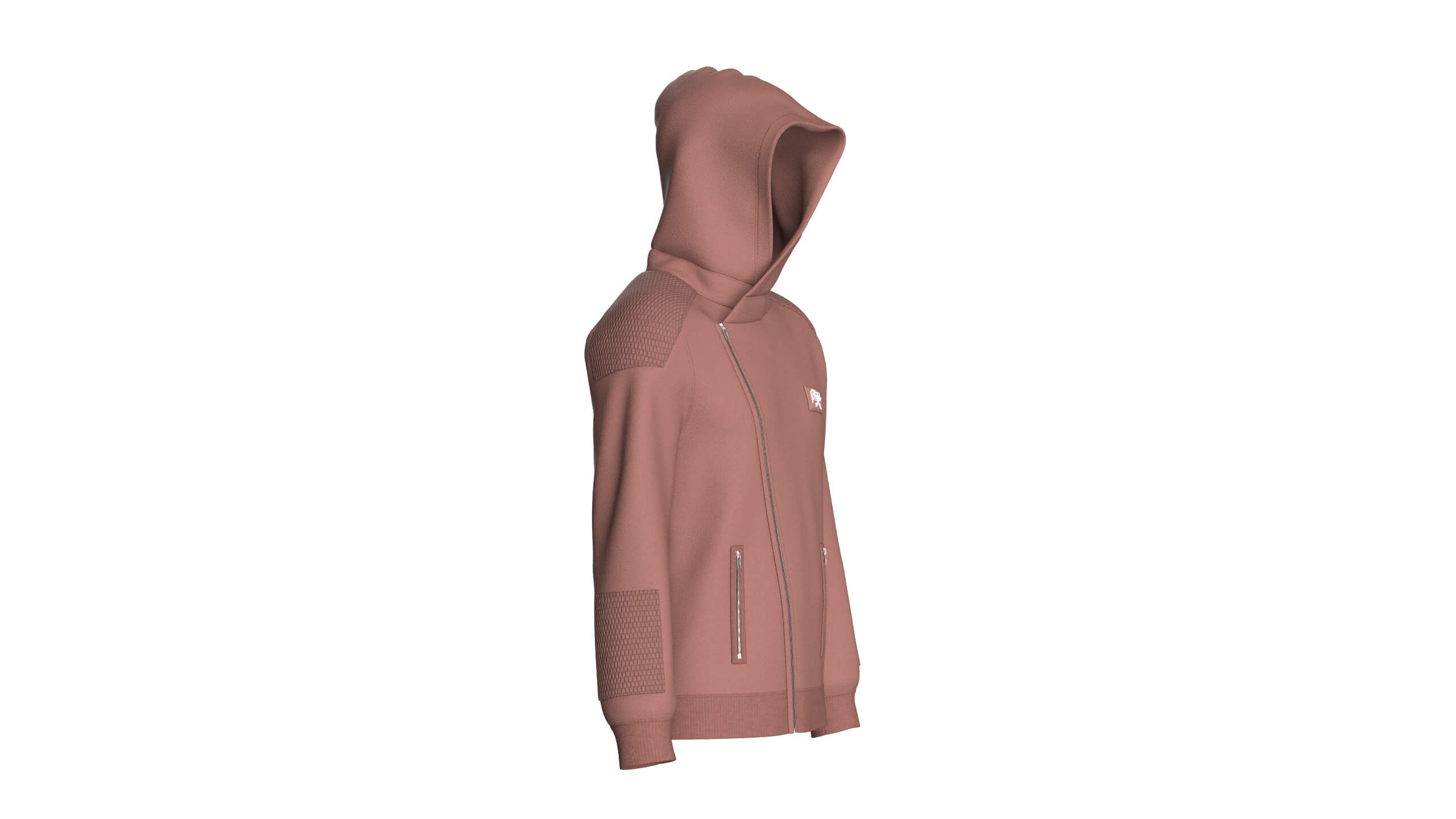 Men Zip Hoodie with Quilted Shoulder Pads 3D Model