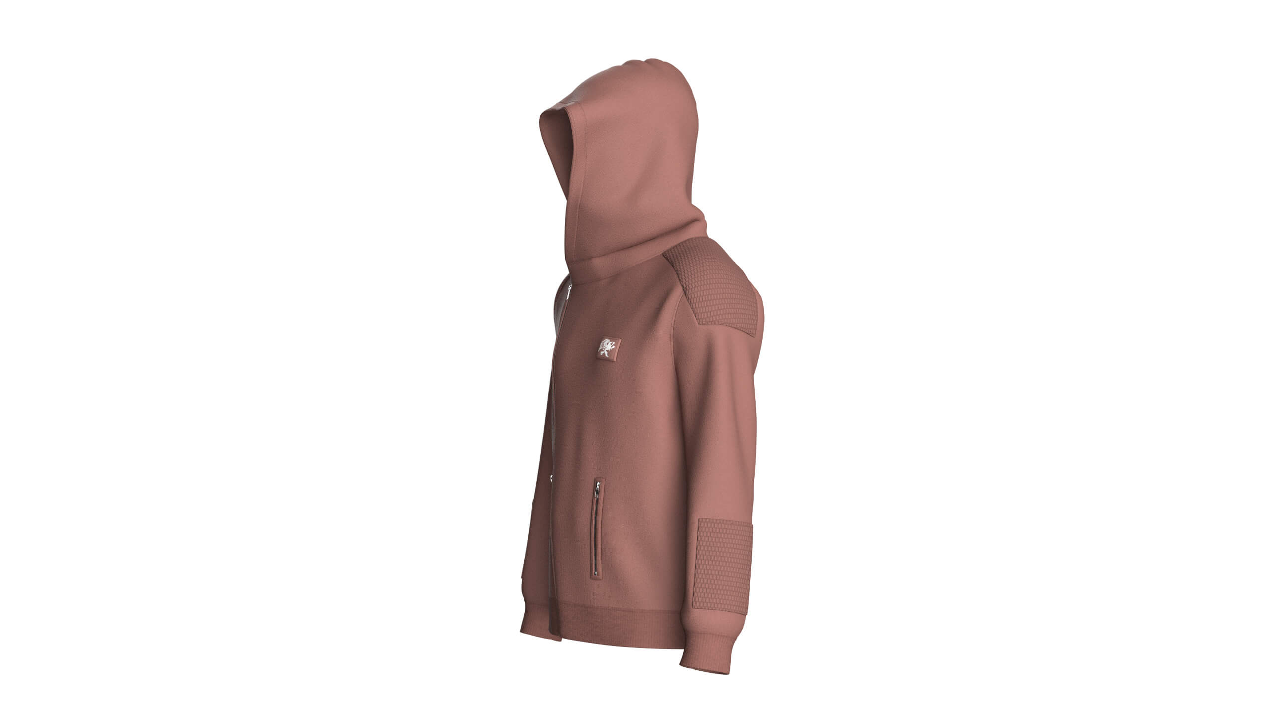 Men Zip Hoodie with Quilted Shoulder Pads 3D Model