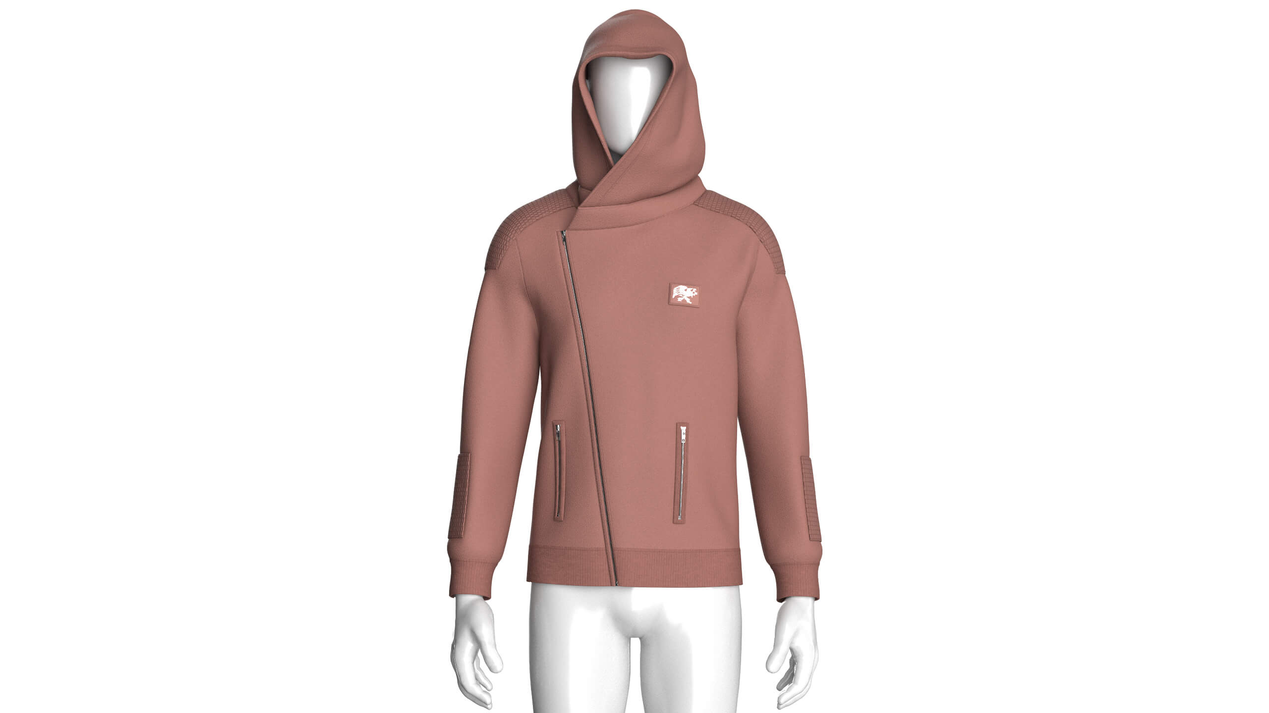Men Zip Hoodie with Quilted Shoulder Pads 3D Model