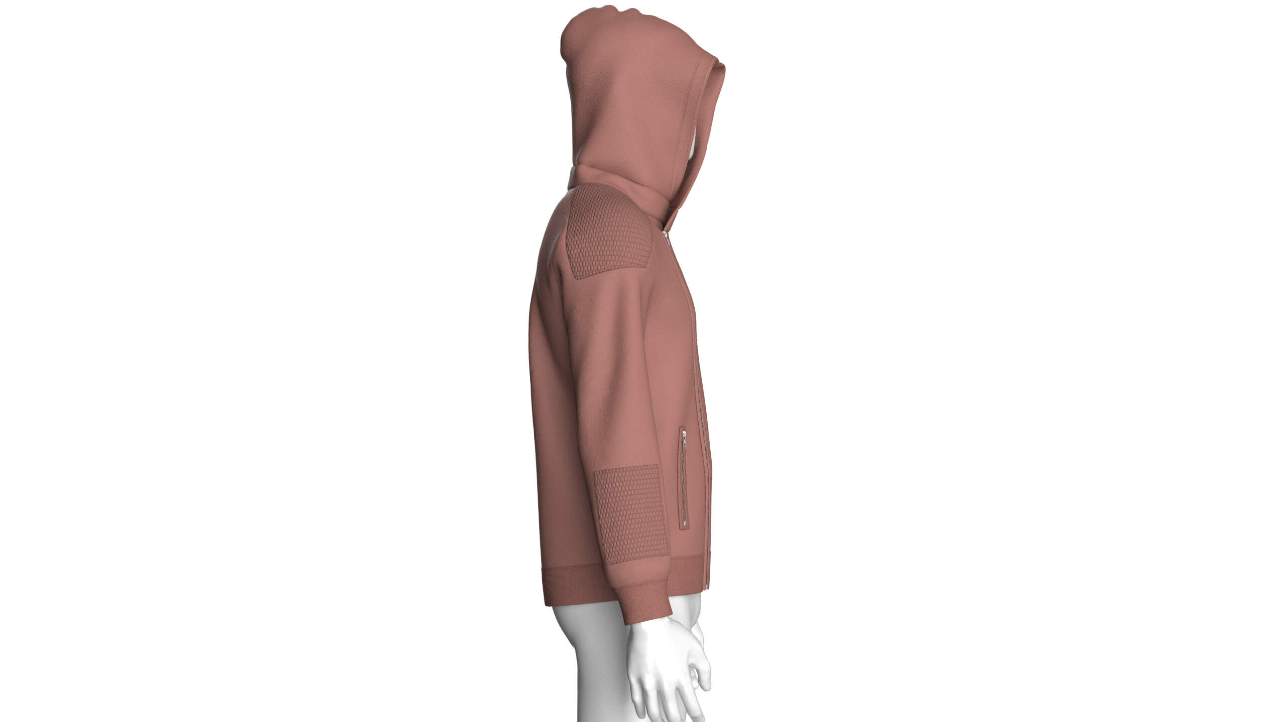 Men Zip Hoodie with Quilted Shoulder Pads 3D Model