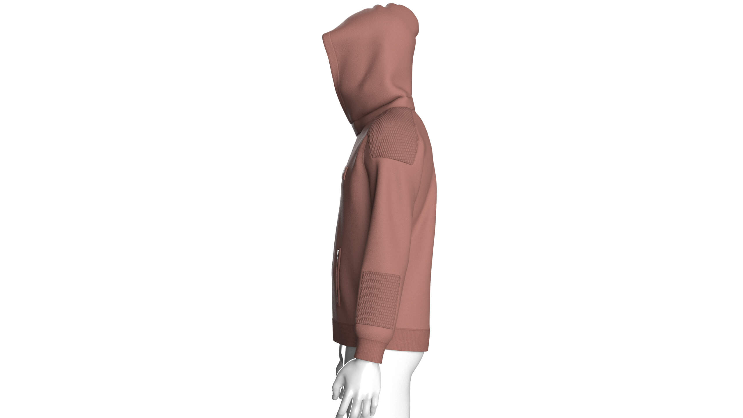 Men Zip Hoodie with Quilted Shoulder Pads 3D Model