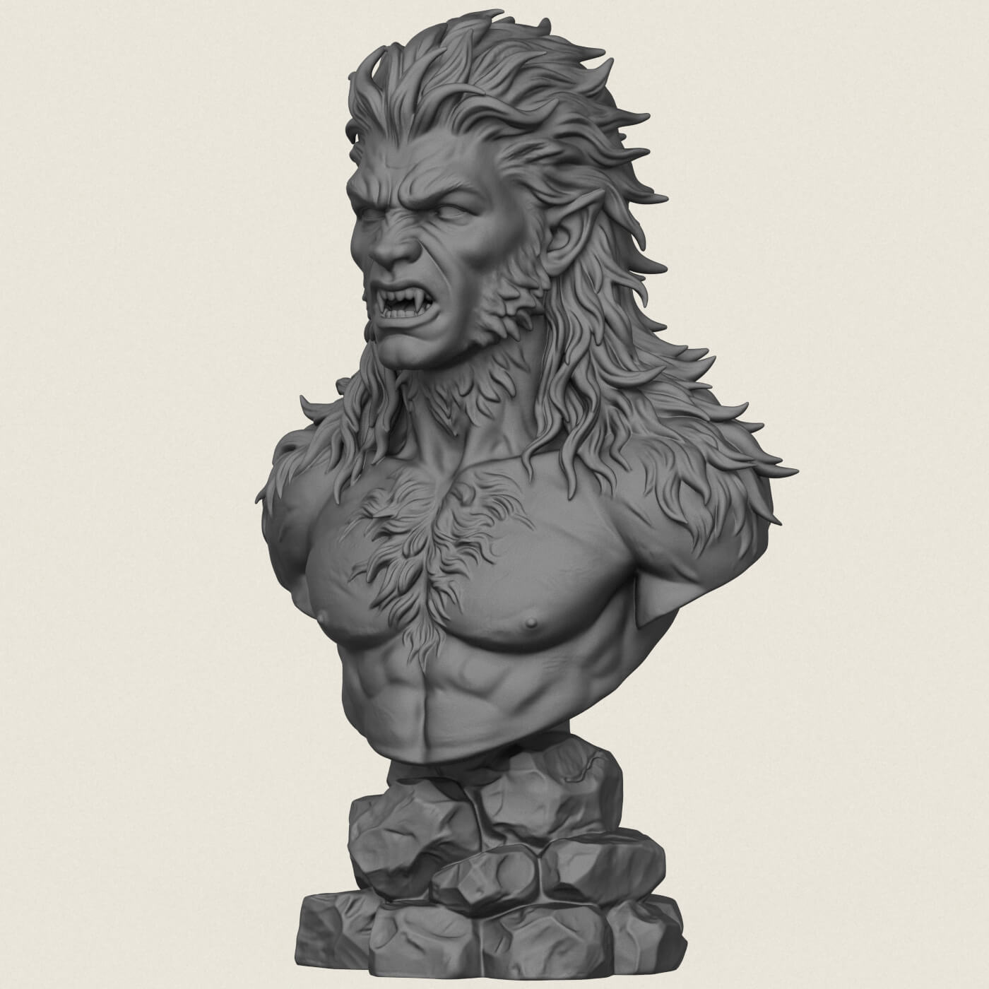 Aggressive Wolverine Creature Bust 3D Model