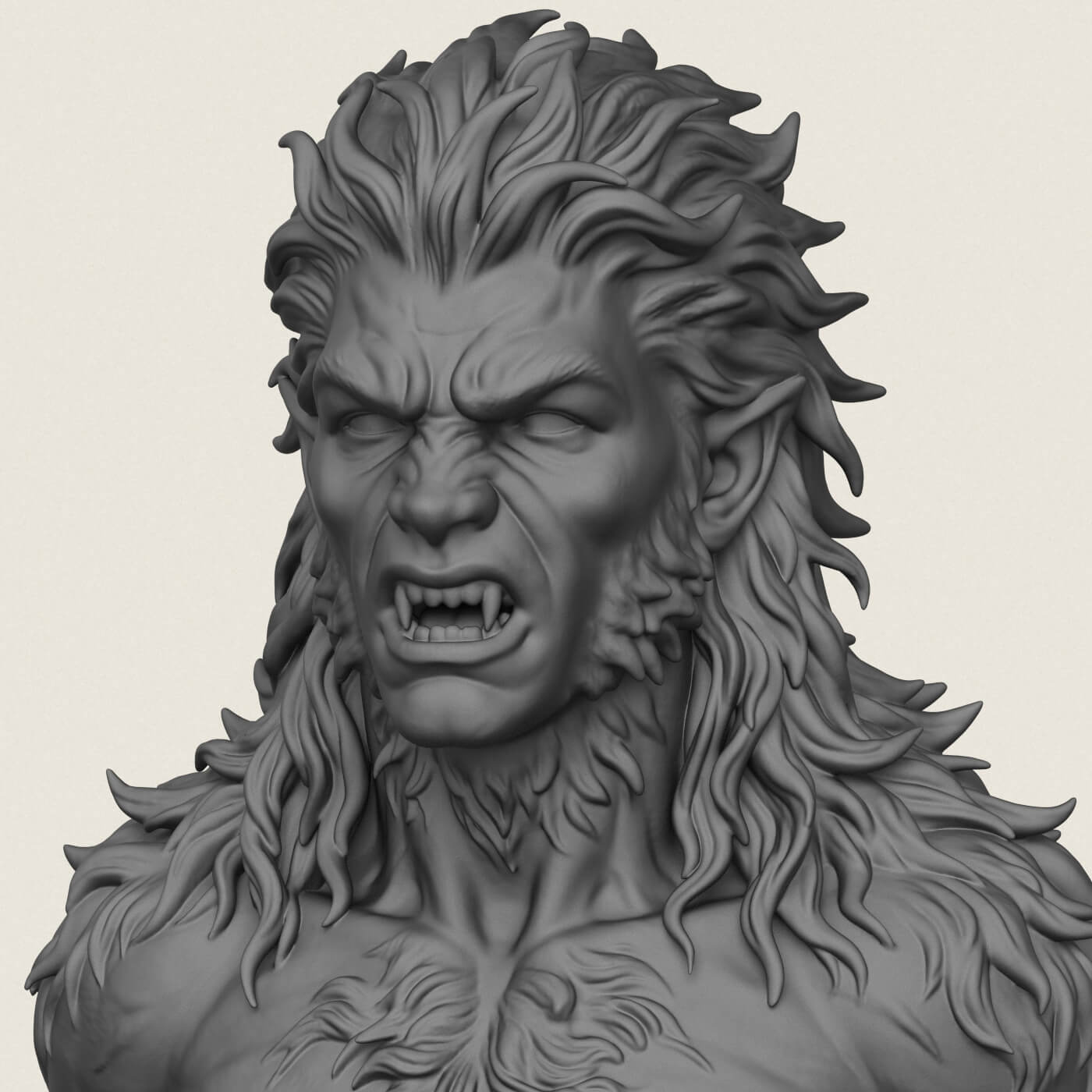 Aggressive Wolverine Creature Bust 3D Model