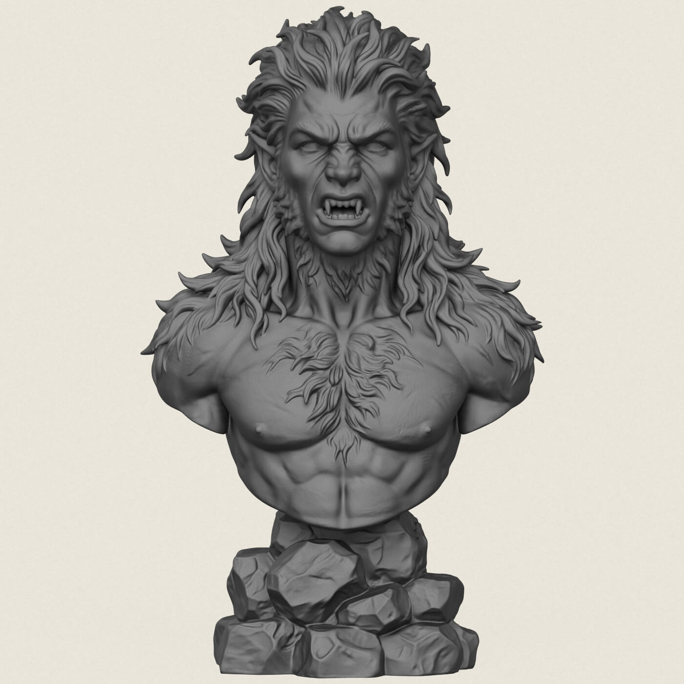Aggressive Wolverine Creature Bust 3D Model