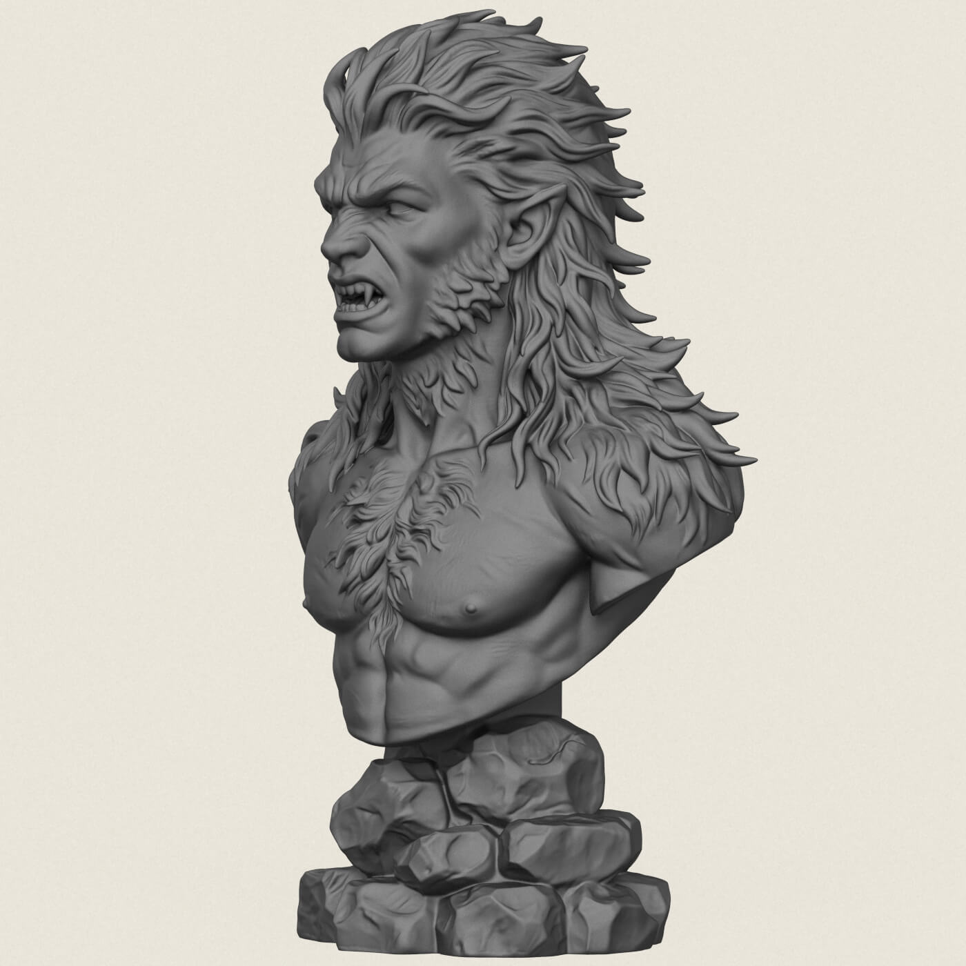 Aggressive Wolverine Creature Bust 3D Model