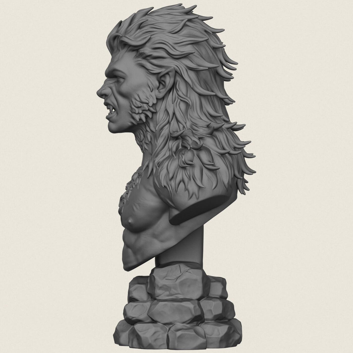 Aggressive Wolverine Creature Bust 3D Model