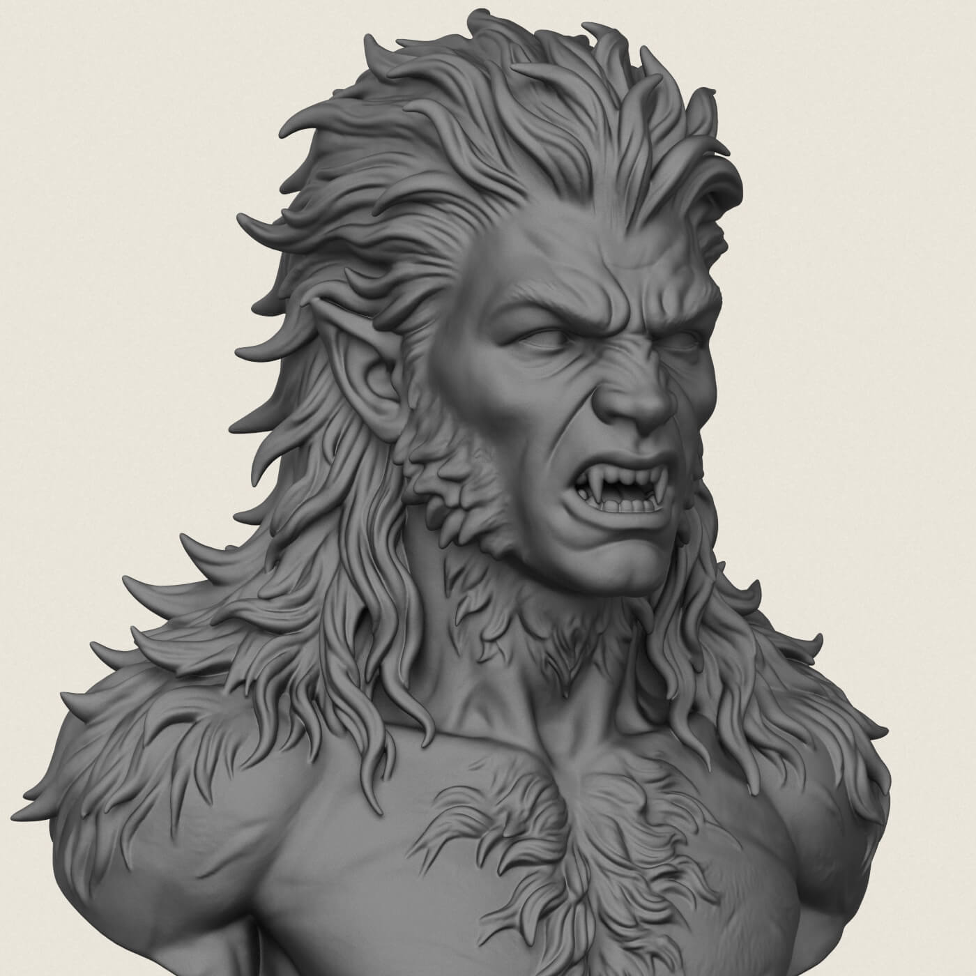 Aggressive Wolverine Creature Bust 3D Model