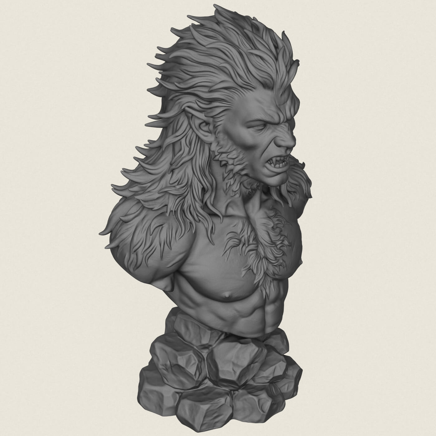 Aggressive Wolverine Creature Bust 3D Model