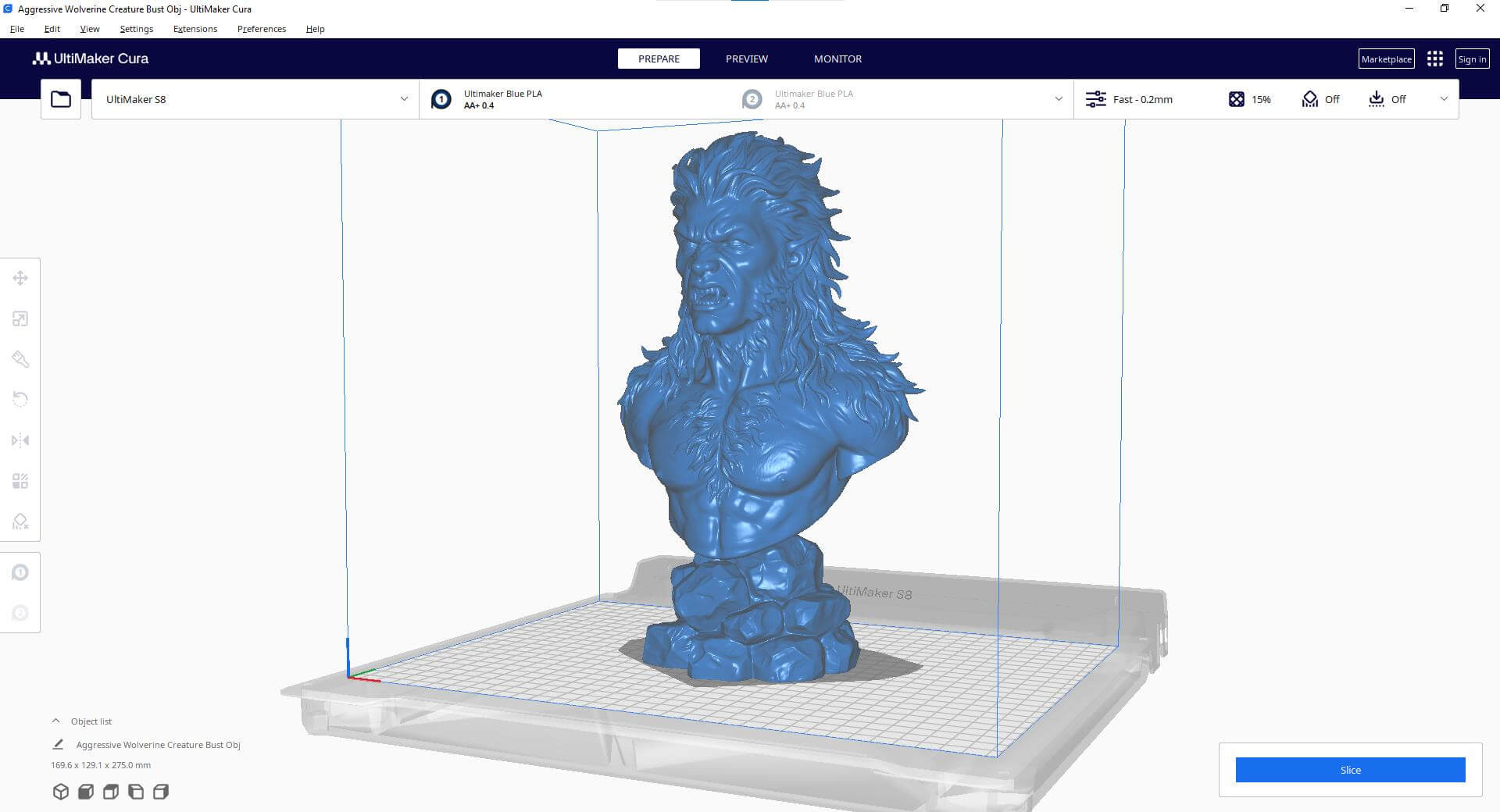 Aggressive Wolverine Creature Bust 3D Model