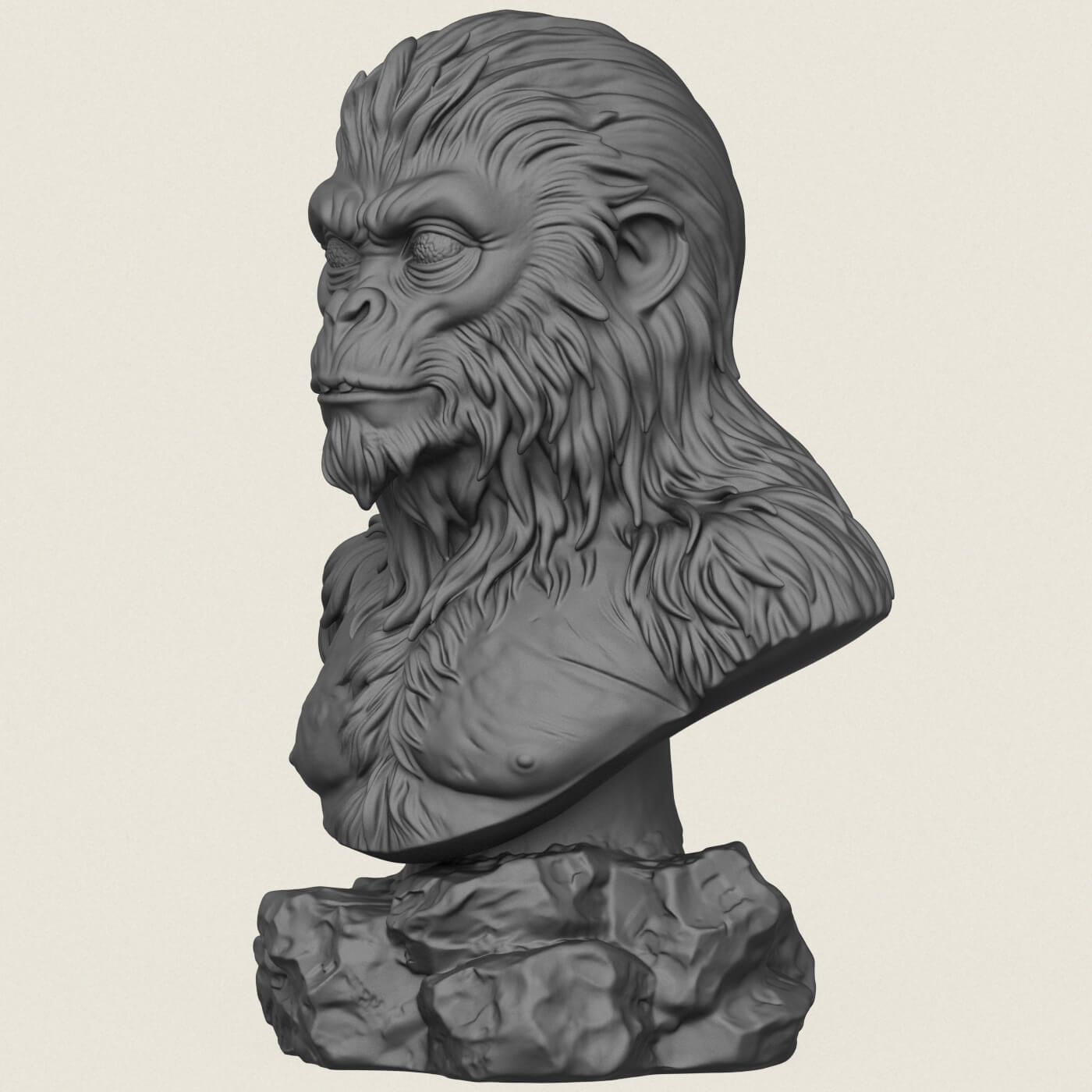Chewbacca Ape Character Bust 3D Model