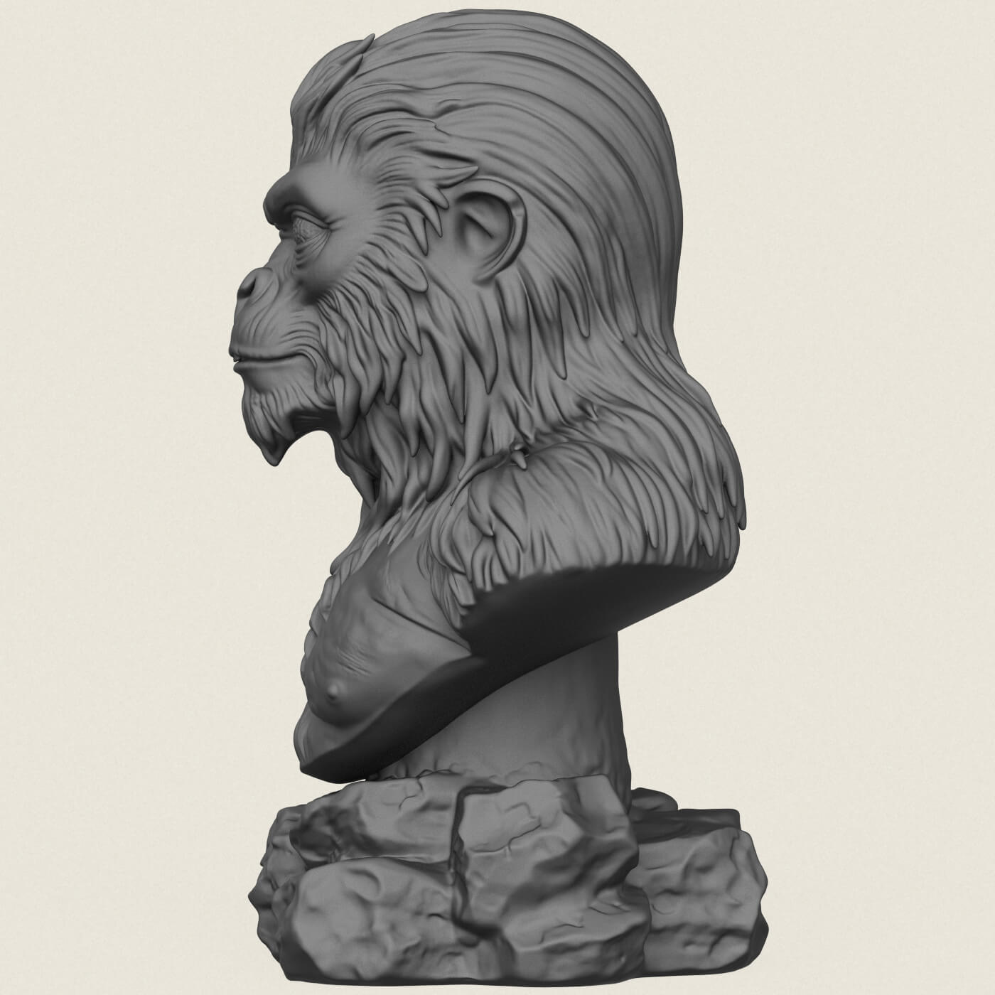 Chewbacca Ape Character Bust 3D Model
