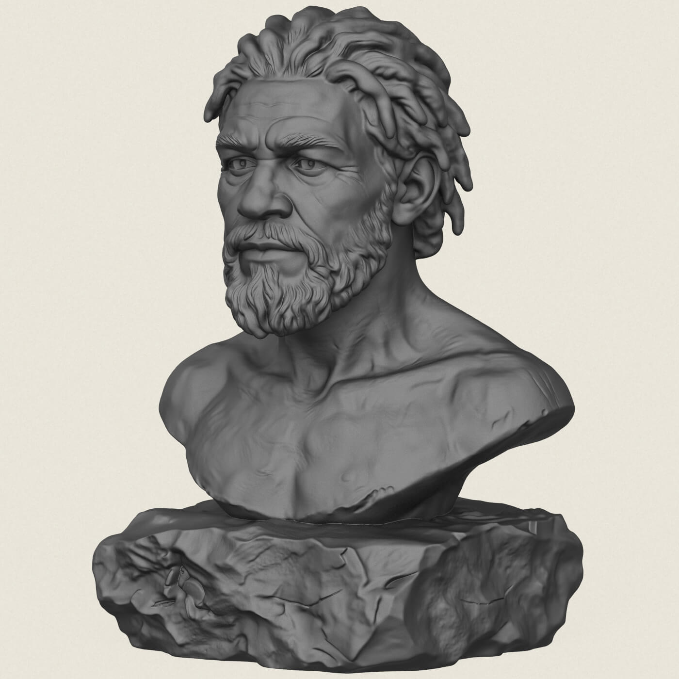 Prehistoric Caveman Bust Sculpture 3D Model
